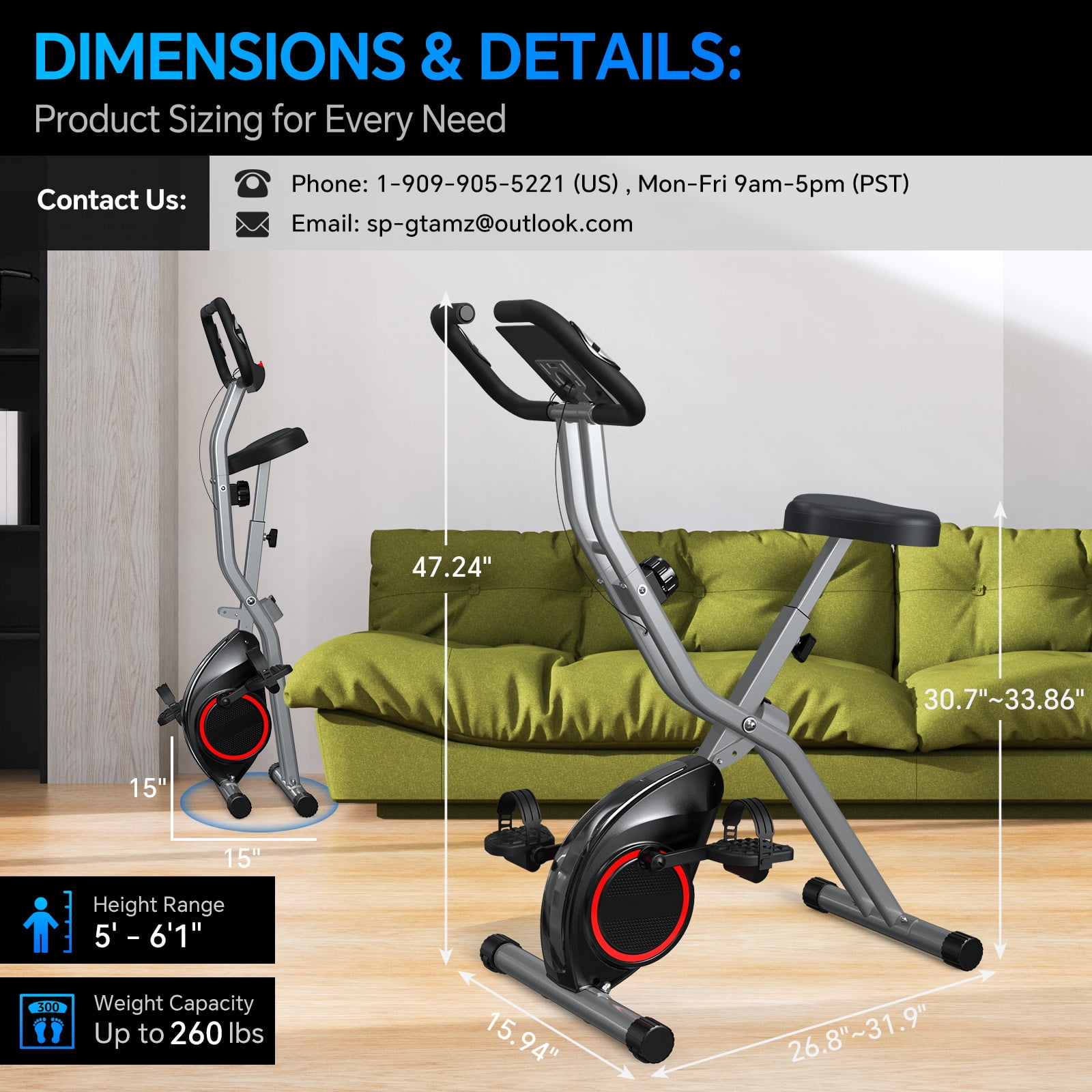 Foldable Exercise Bike for Small Apartments, Stationary Bikes for Home, Indoor Portable Cycling Bike with 16-Level Magnetic Resistance, 260LBS Capacity, 5.5 LBS Flywheel, Designed for Small Space Wor - Image 5