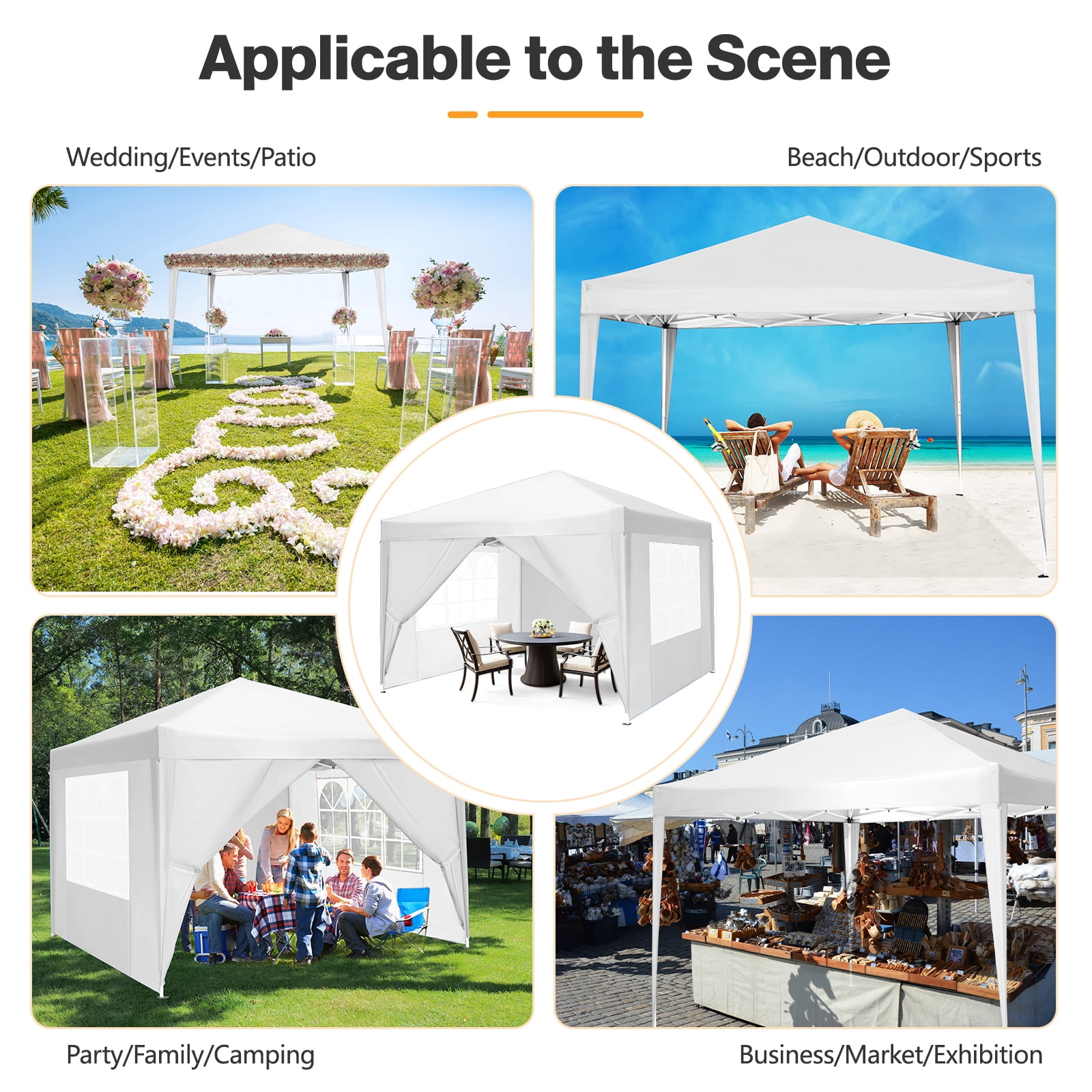 COBIZI 10x10 Pop up Canopy with Sidewalls Waterproof Outdoor Canopy Gazebo Anti-UV Instant Foldable Canopy Tent for Party with Carry Bag,White - Image 9