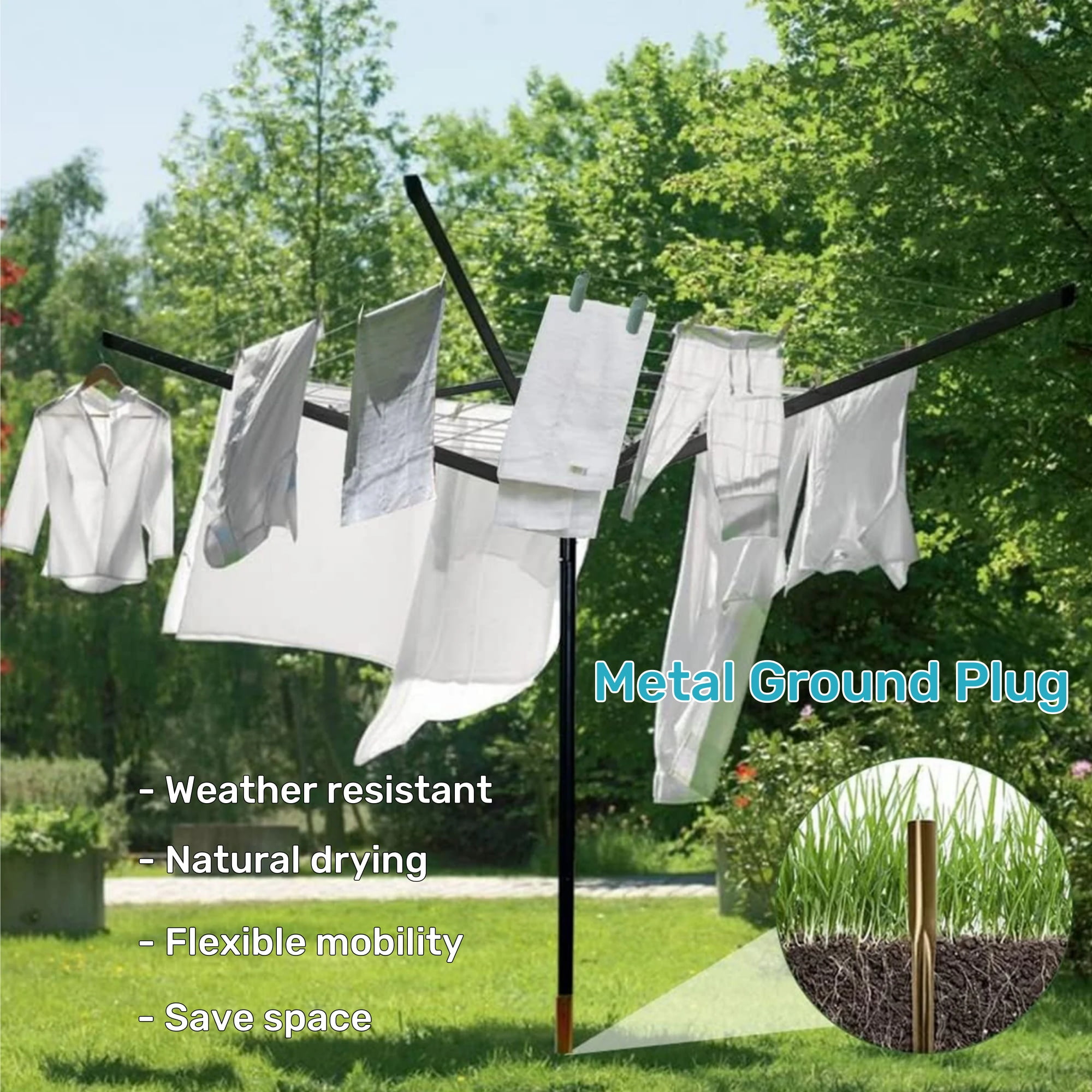 bimiti Outdoor Umbrella Clothes Dryer with 4-Aluminum Arms, Rotary Umbrella Drying Rack Adjustable Height 165 ft. Clothesline - Image 5