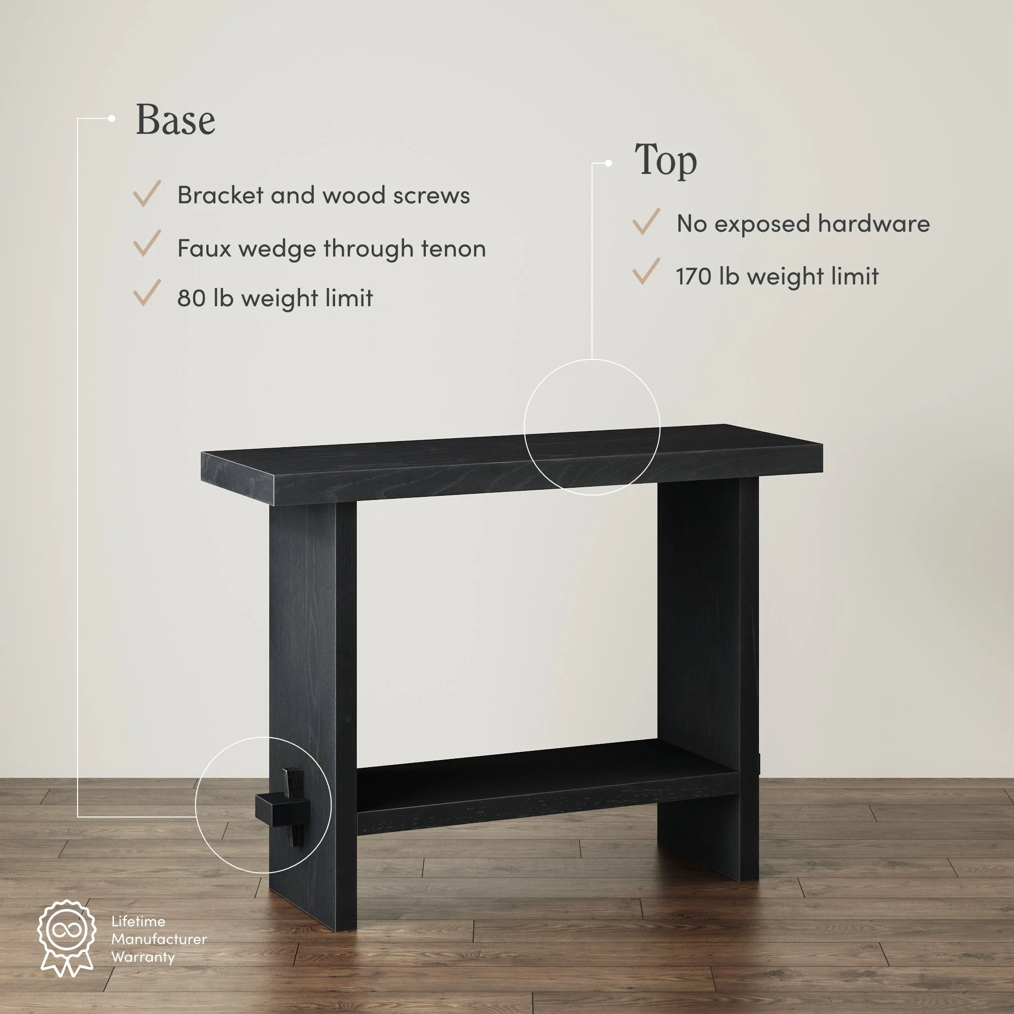 Nathan James Virgo Farmhouse Console Table, Open Storage 2-Tier Behind the Sofa Table, Entryway Accent Table, Reclaimed Black Oak - Image 2