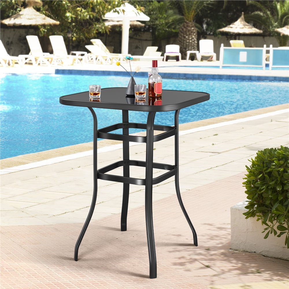 Renwick Outdoor 31.5" x 31.5" x 40.5" Square Metal Bistro Table with Tabletop, Black - Image 3