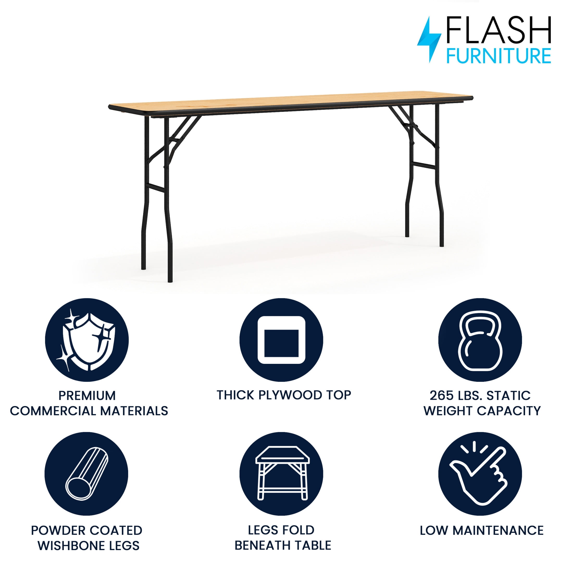 Flash Furniture Gael 6-Foot Rectangular Wood Folding Training / Seminar Table with Smooth Clear Coated Finished Top - Image 10