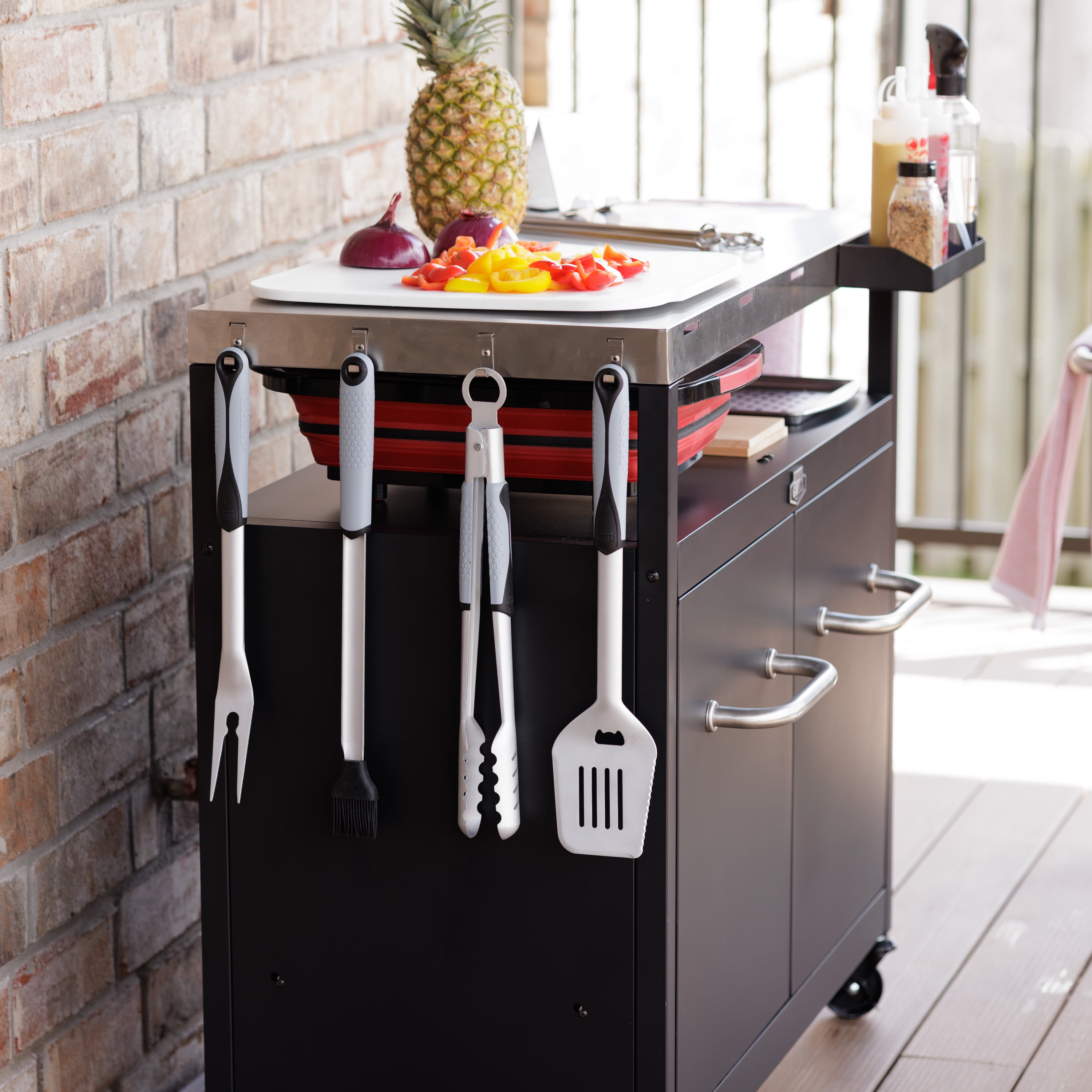 Expert Grill Outdoor BBQ Prep Cart with Wheels, Stainless Steel Top & Storage Shelves - Image 12