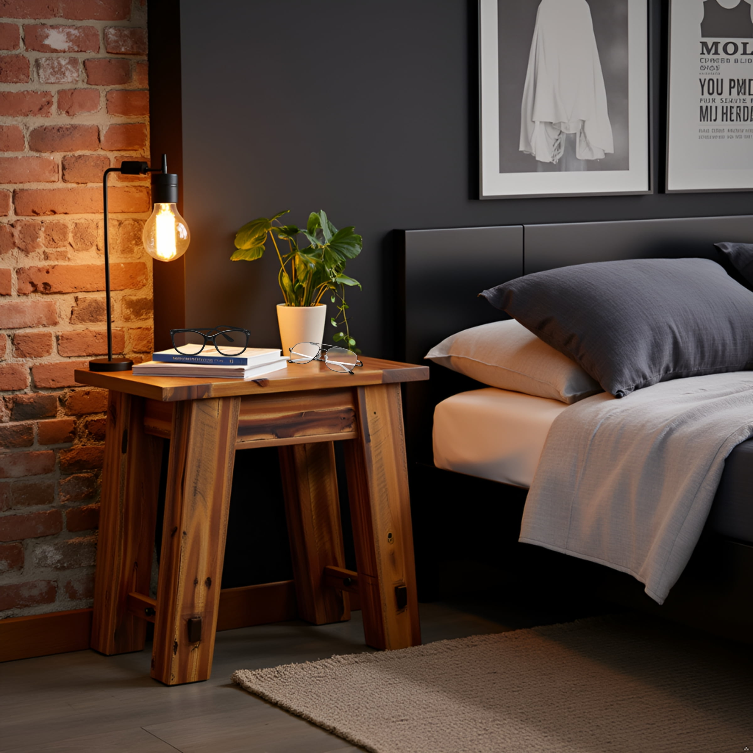 Alaterre Furniture Durango Solid Acacia Wood End Table, Industrial Side Table with 100lb Weight Capacity for Living Room, Natural - Image 14