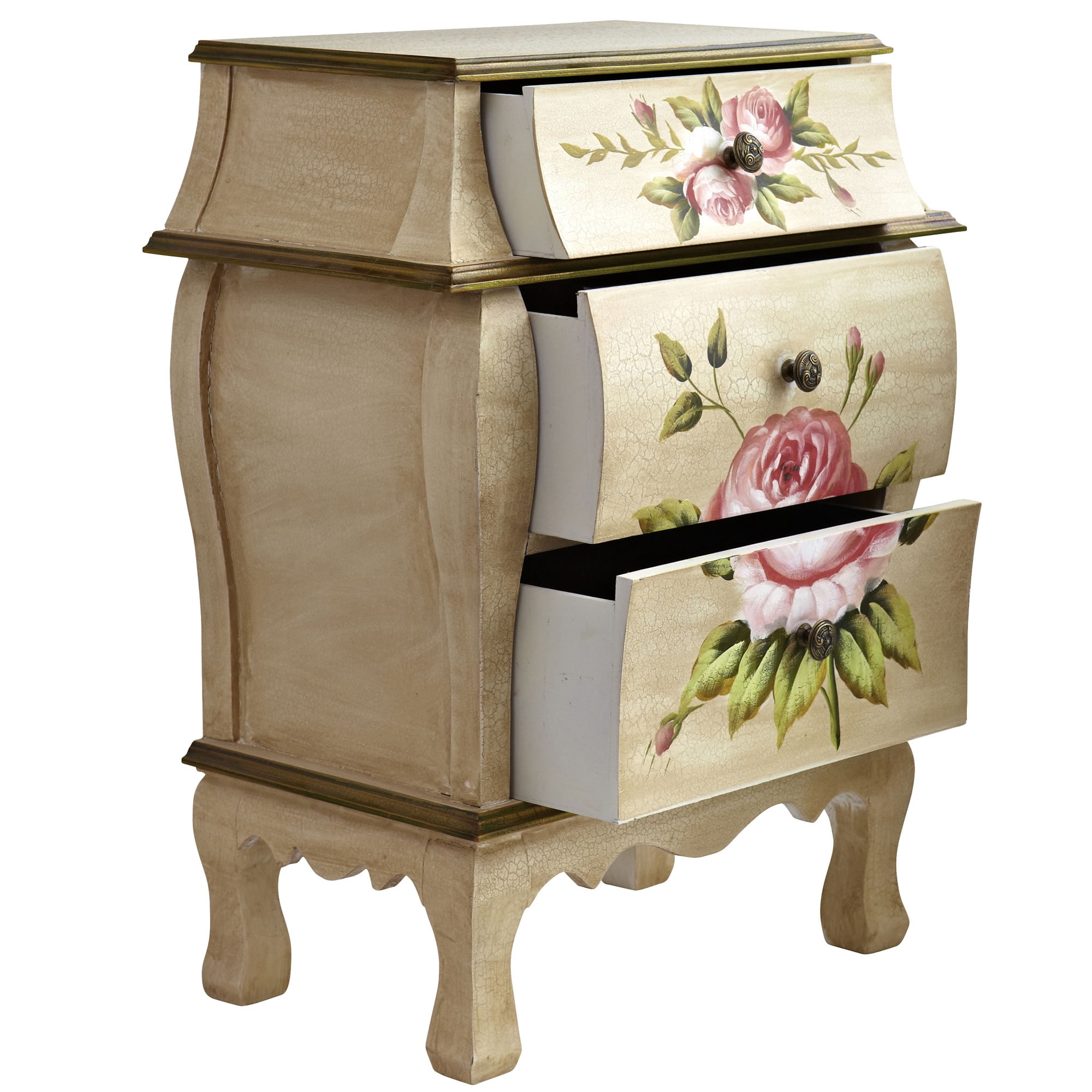 Nearly Natural 26.5in. Wood Antique Night Stand with Floral Art, Pink - Image 10
