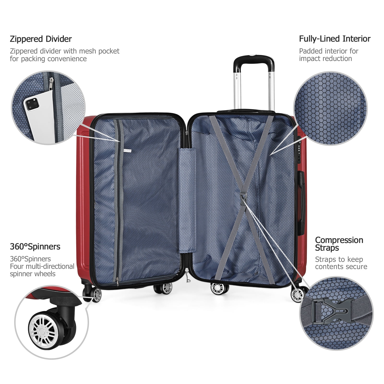 Hikolayae Medallion Hardside Spinner Luggage Sets in Scarlet Red, 3 Piece - TSA Lock - Image 5