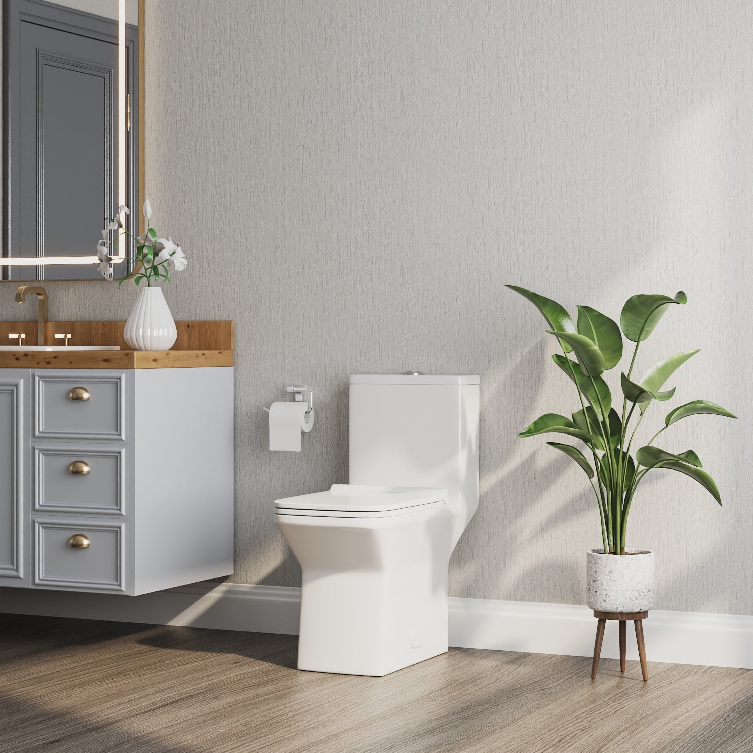 Ace One-Piece 0.8/1.28 GPF Dual-Flush Rectangular Floor Mounted Toilet in White (Seat Included) - Image 12