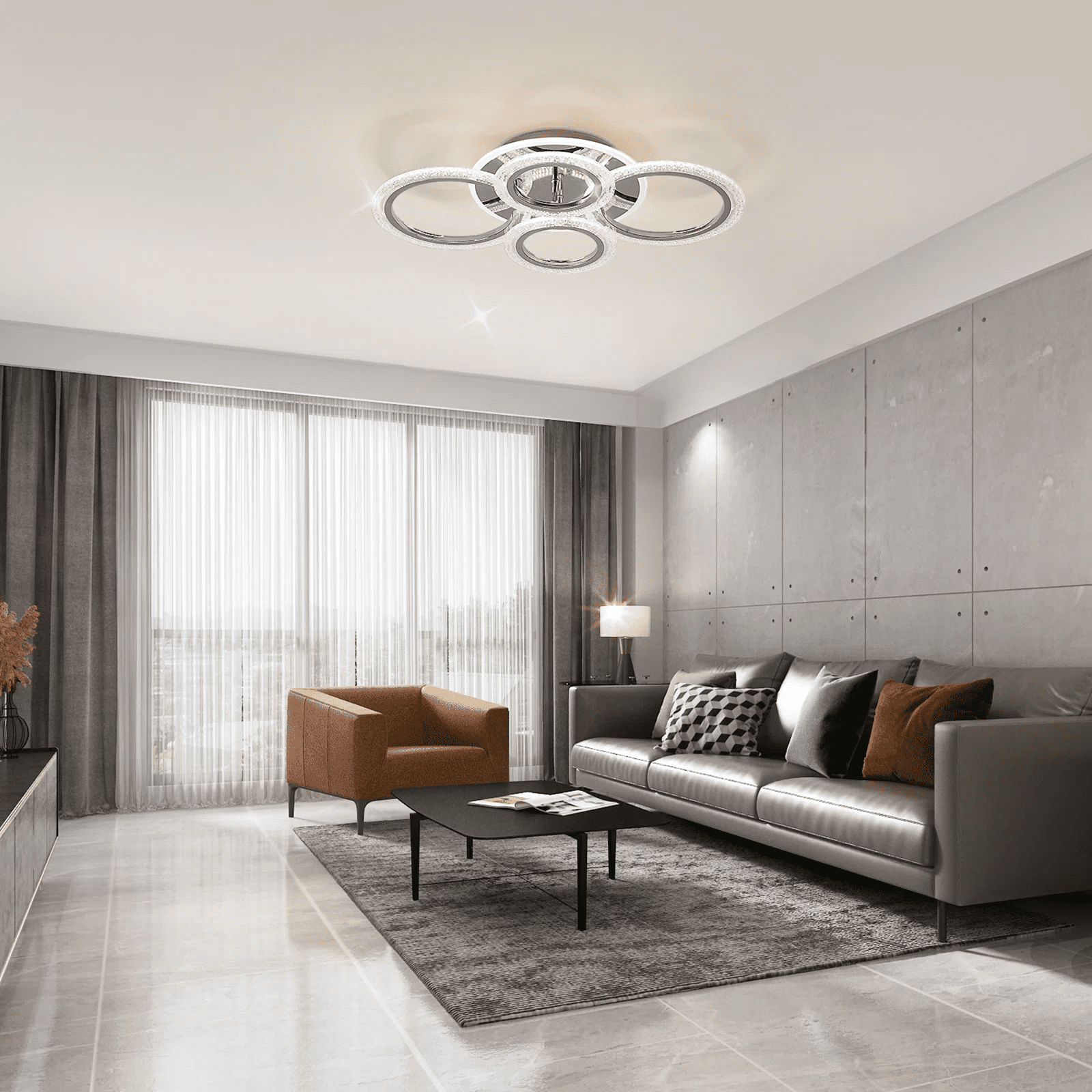 Garwarm Modern Ceiling Light 58W Dimmable Flush Mount LED Ceiling Lamp 4 Rings Acrylic Ceiling Chandelier for Living Room Dining Room Bedroom,Chrome - Image 5
