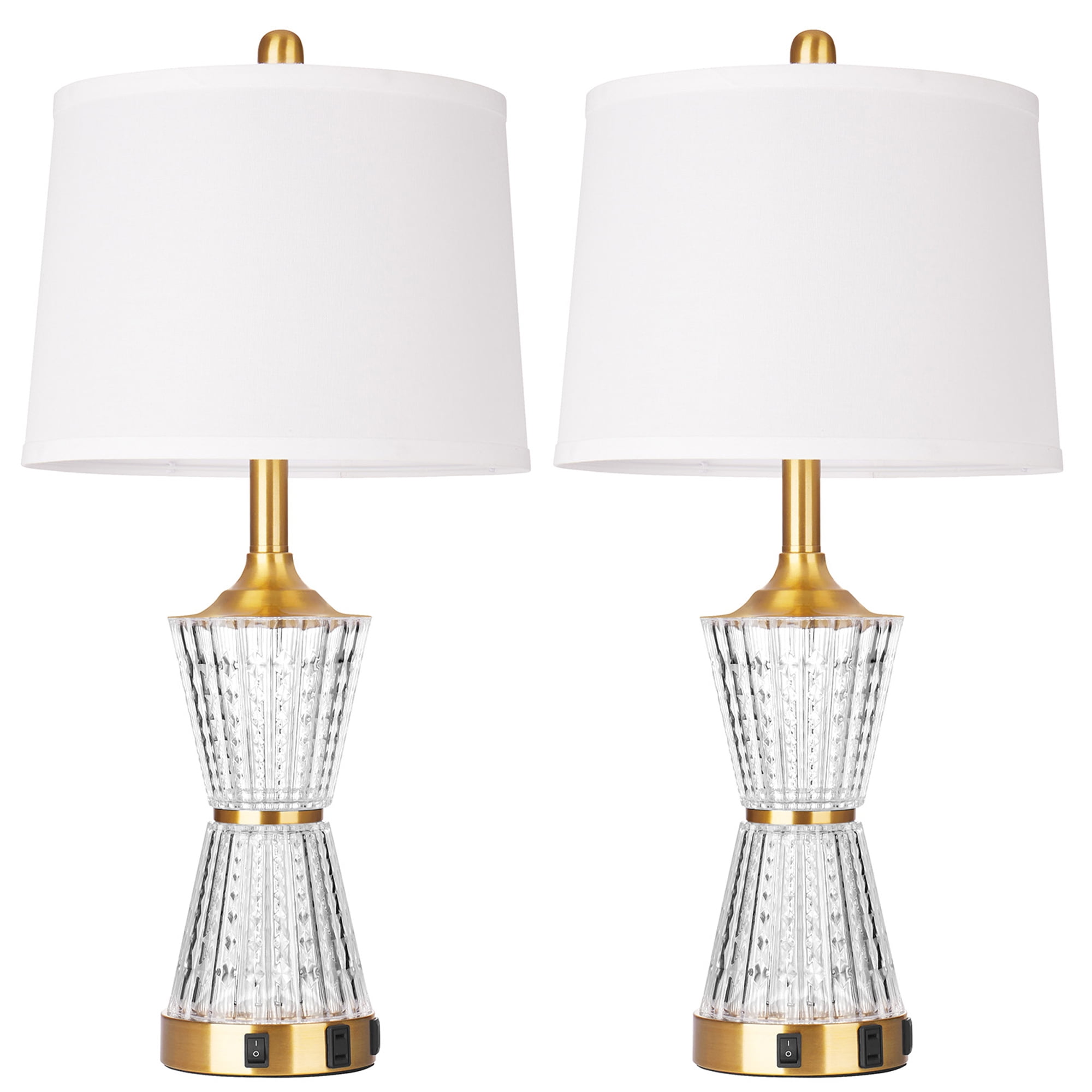 Cinkeda Gold Acrylic Night-light Table Lamp 2in1 with 2 USB Charging Ports An AC Outlet Rotary Switch & Rocker Switch (Set of 2) - Image 5