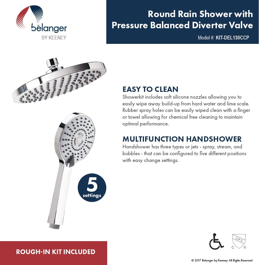 Belanger KIT-DEL130CCP Rain Pressure Balanced Round Shower System, Polished Chrome - Image 7