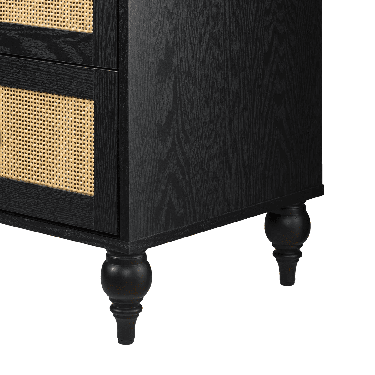 Sango Newcomb Black 2-Drawer Nightstand with Rattan Panels and Wooden feet for Adult - Image 5