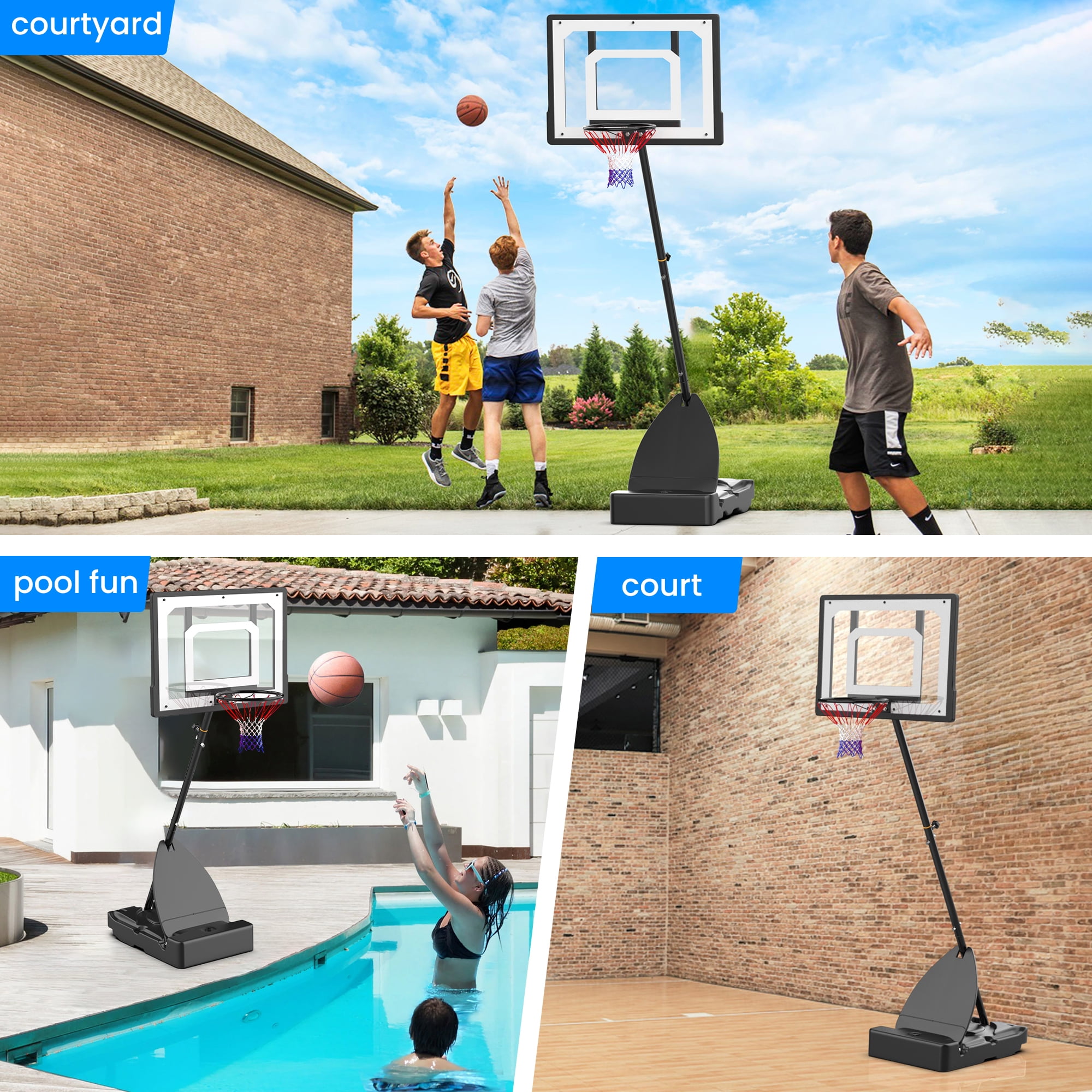 Basketball Hoop with Basketball for Kids Adults 33",Vecukty Adjustable Height 5-8.5' Portable Pool Basketball Goal Outdoor Indoor - Image 10