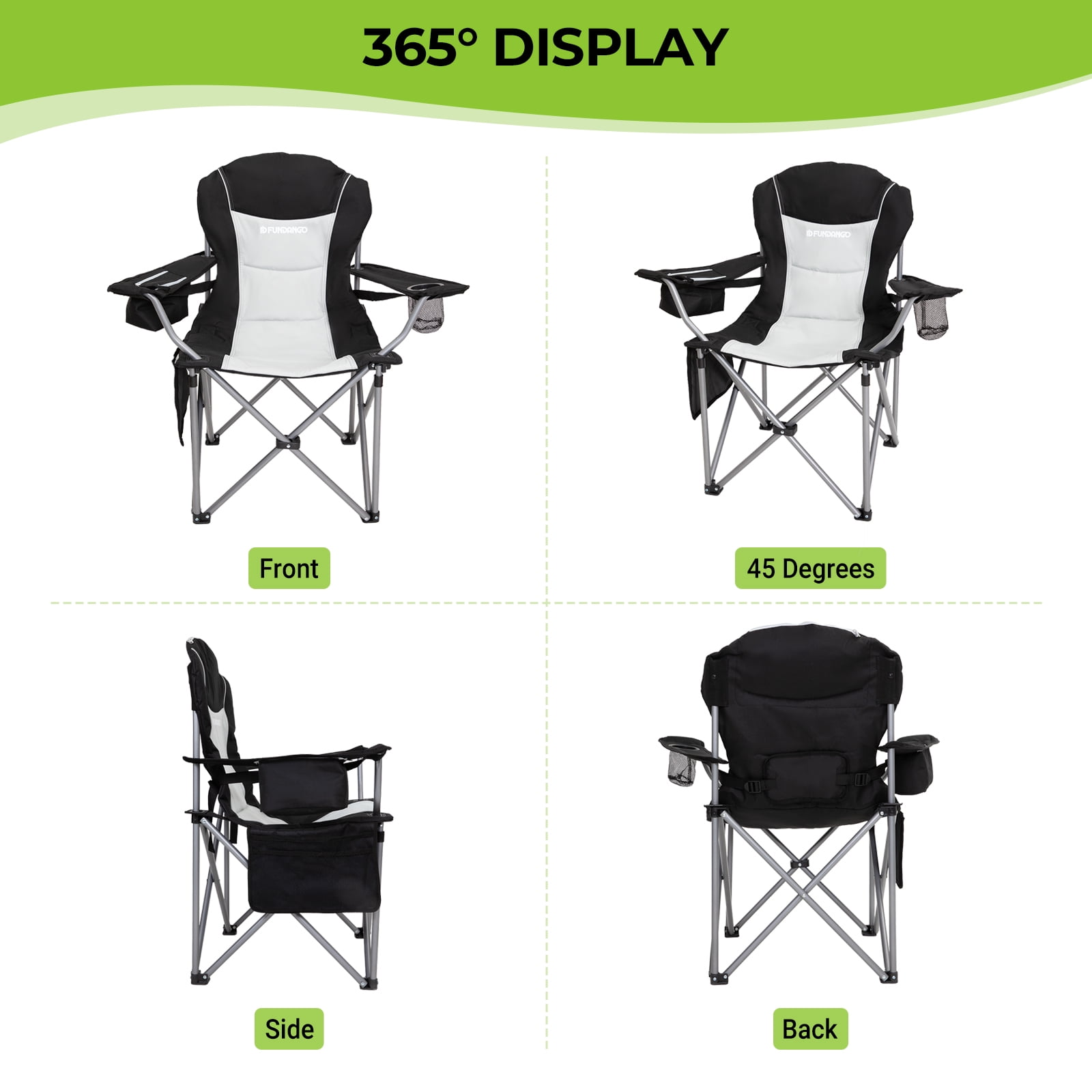 FUNDANGO Oversized Camping Chair Heavy Duty Padded Lawn Chairs with Cooler Bag for Outdoor Fishing Sports - Image 6