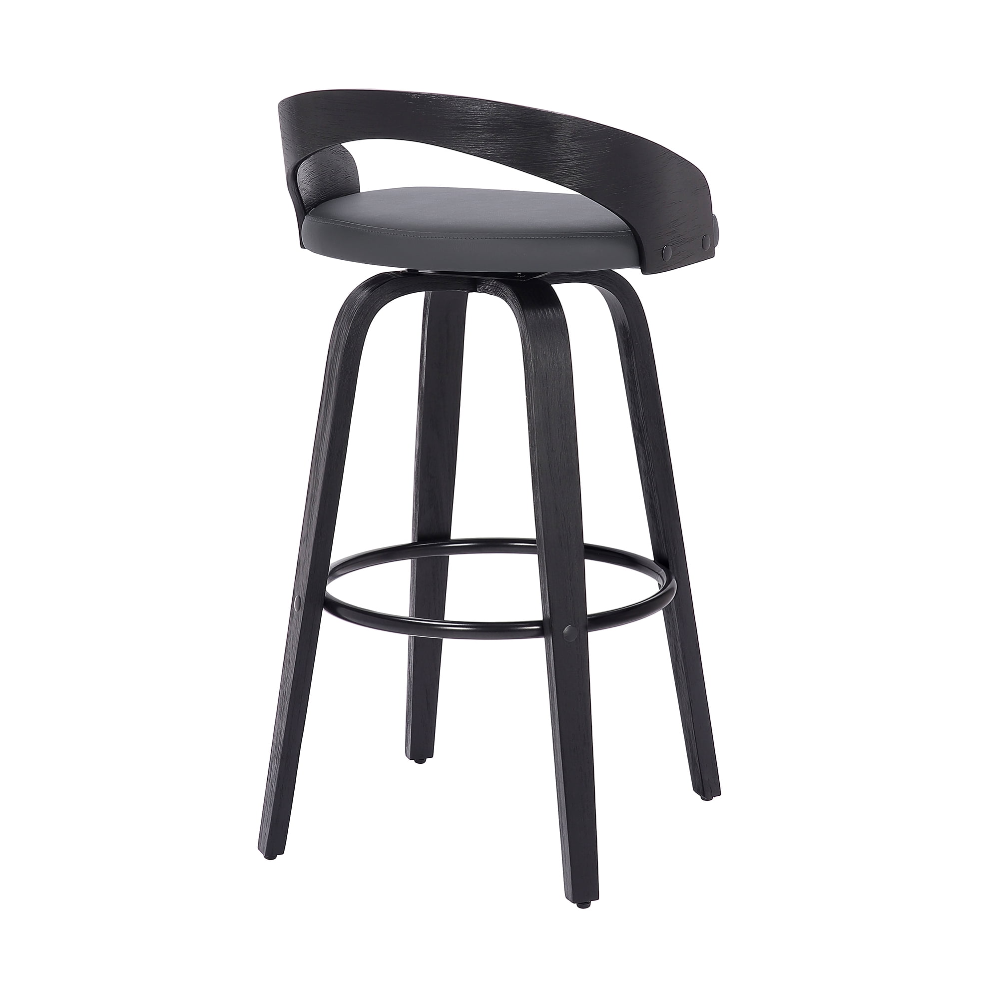 Sonia 26" Counter Height Swivel Gray Faux Leather and Black Wood Bar Stool - Image 12