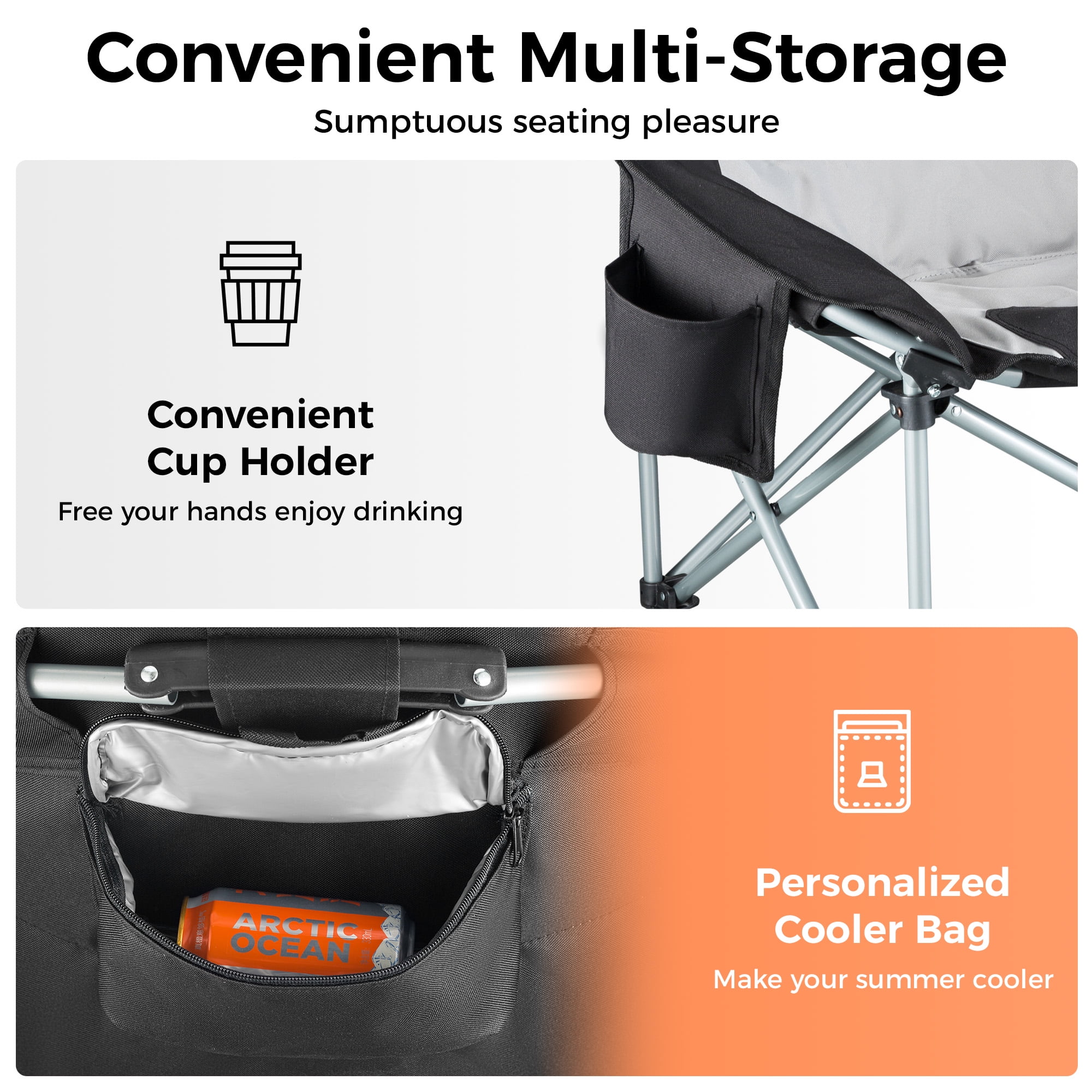 KingCamp Oversized Folding Camping Chair, Saucer Round Heavy-Duty Padded Chair, Outdoor Chair with Pocket, Lawn Chair Support 330lbs, Ultra-Comfortable Design for Adults - Image 9