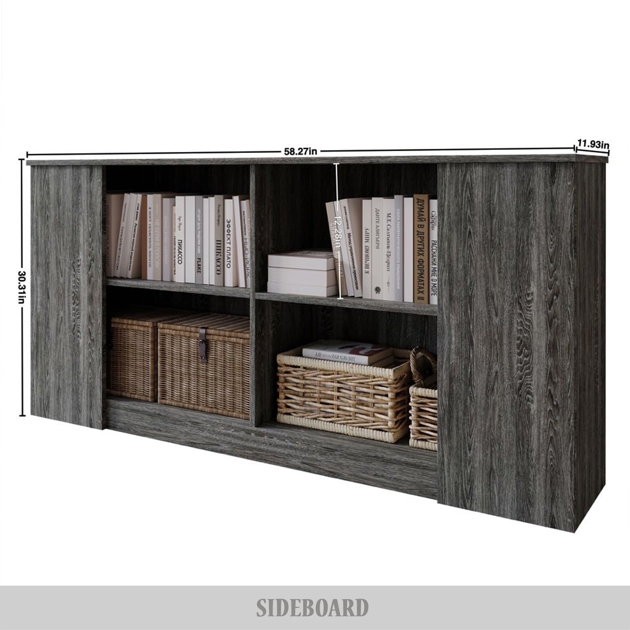 Castle Place Durable Engineered Wood 4 Shelf Sideboard, Dark Grey - Image 2