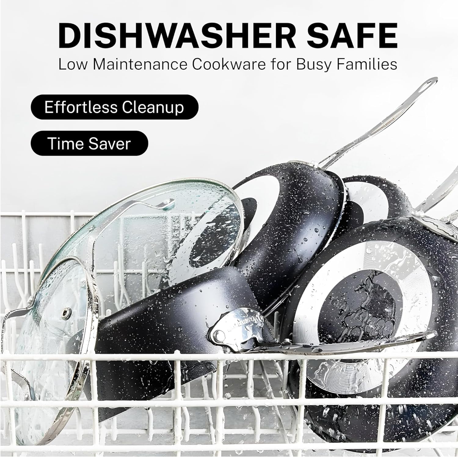 Granitestone True 20 Pc Pots and Pans Set Non Stick Cookware Set with Square Pan/Bakeware Set, Non Toxic Pot and Pan Set, Oven/Dishwasher Safe, Non stick Pots and Pan Set, No Cheater Pieces, Black - Image 3