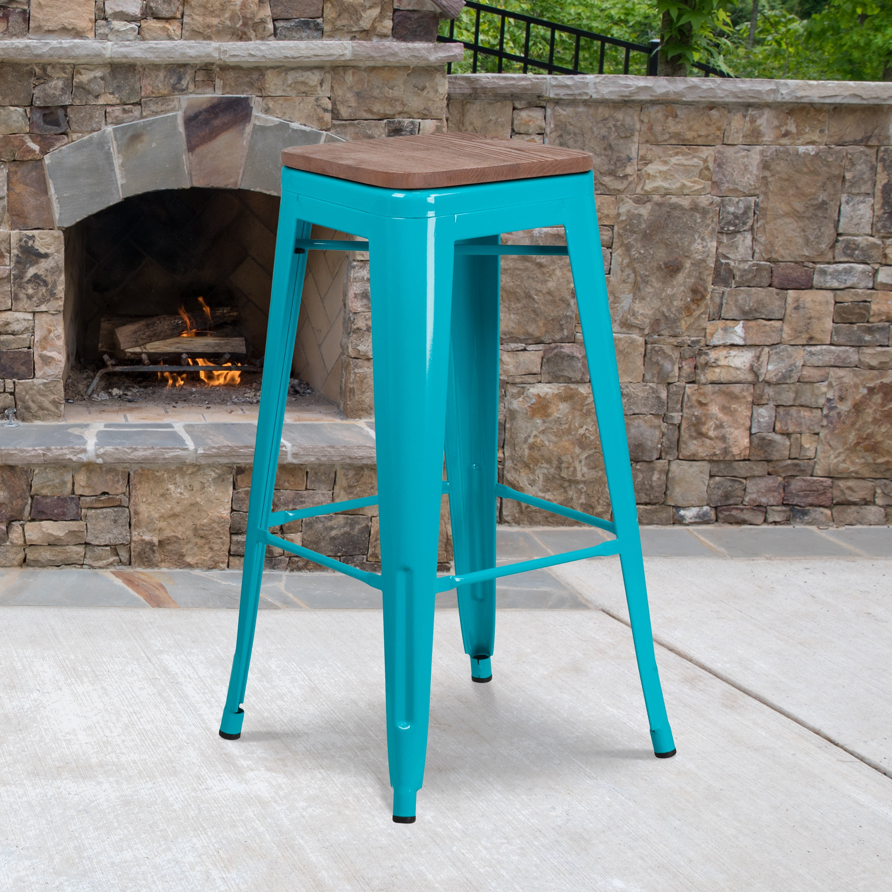 Flash Furniture 30" High Backless Crystal Teal-Blue Barstool with Square Wood Seat - Image 3