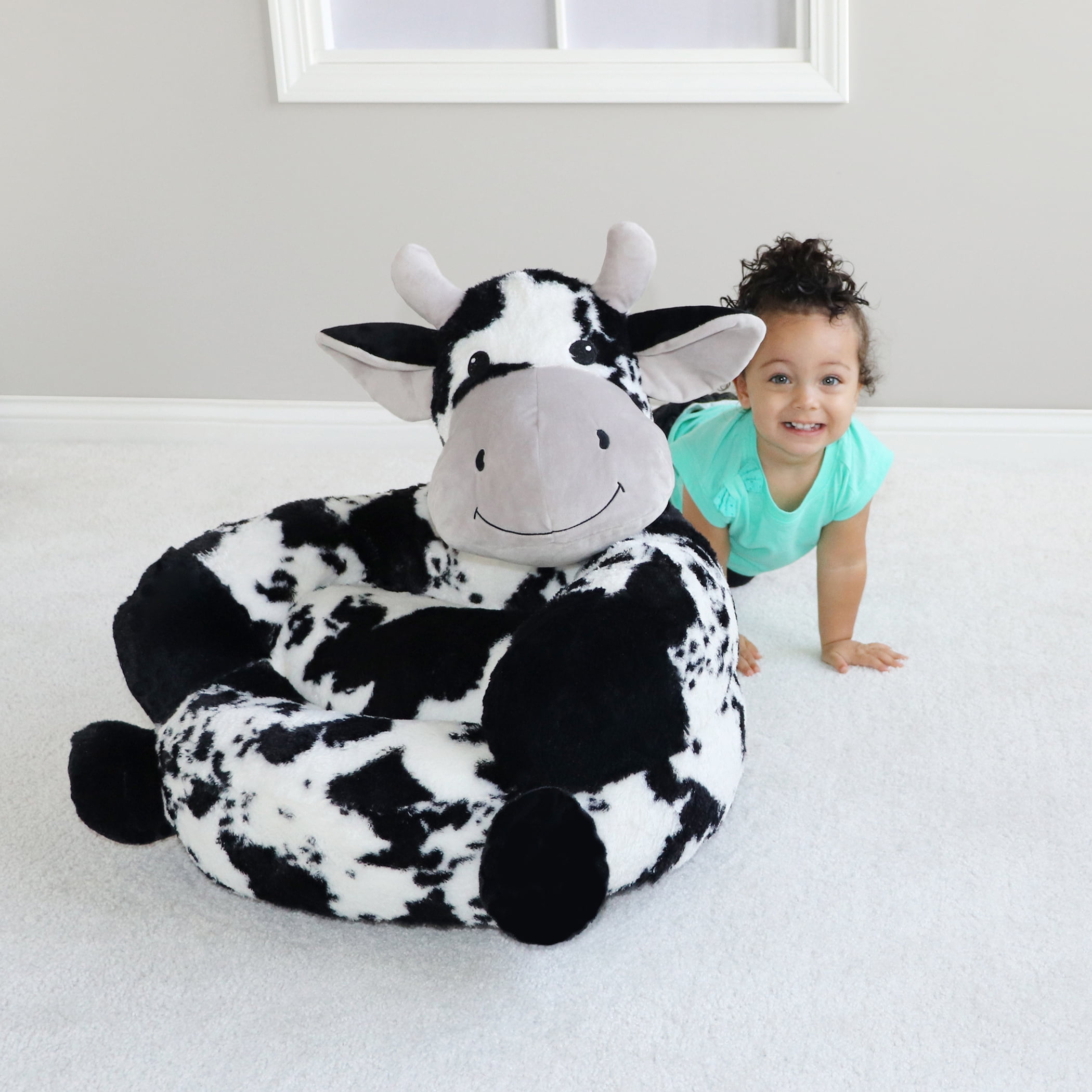 Trend Lab Toddler Plush Black and White Cow Character Chair - Image 4