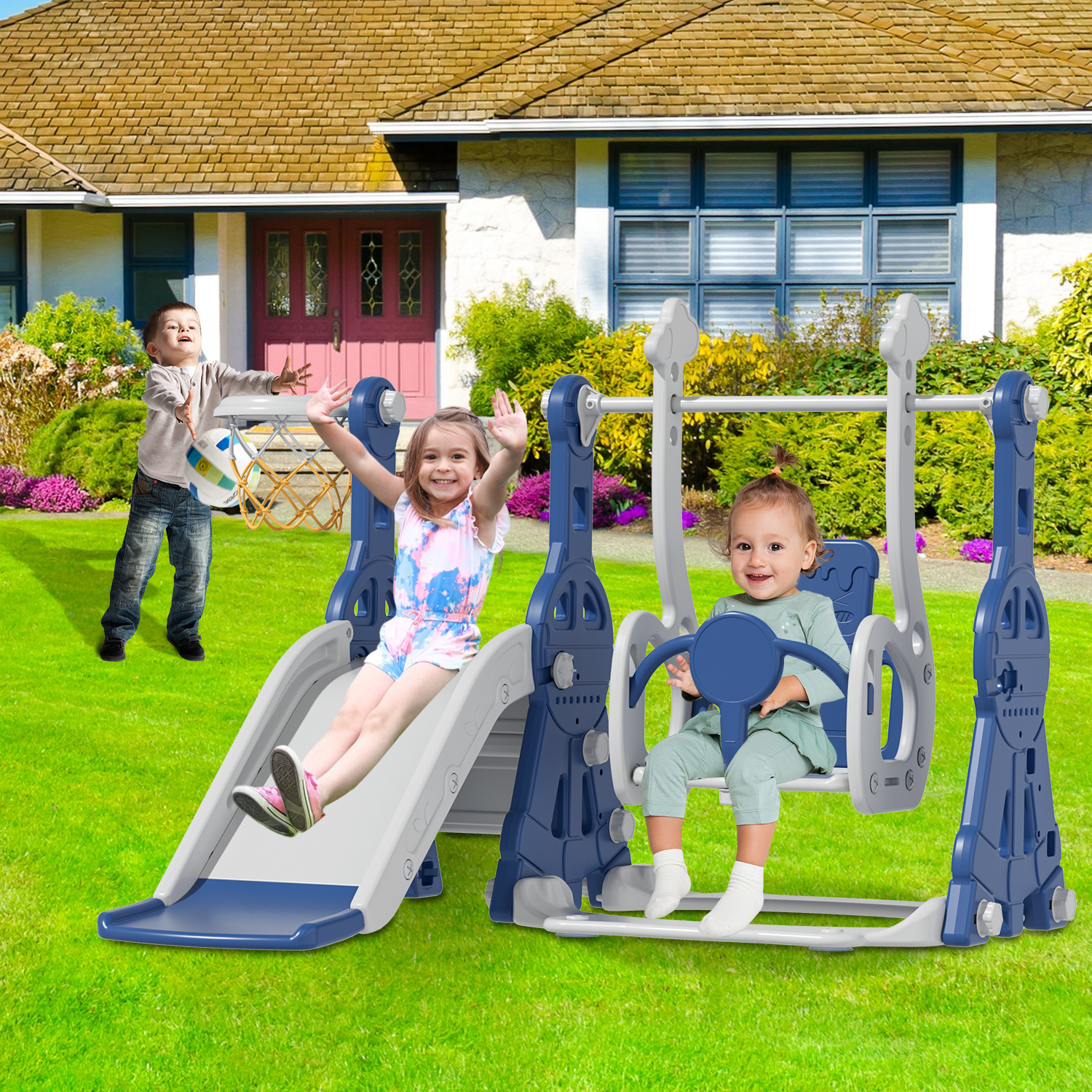 CHAOFEI 4-in-1 Toddler Slide and Swing Set, Folding Indoor Outdoor Playground - Image 5