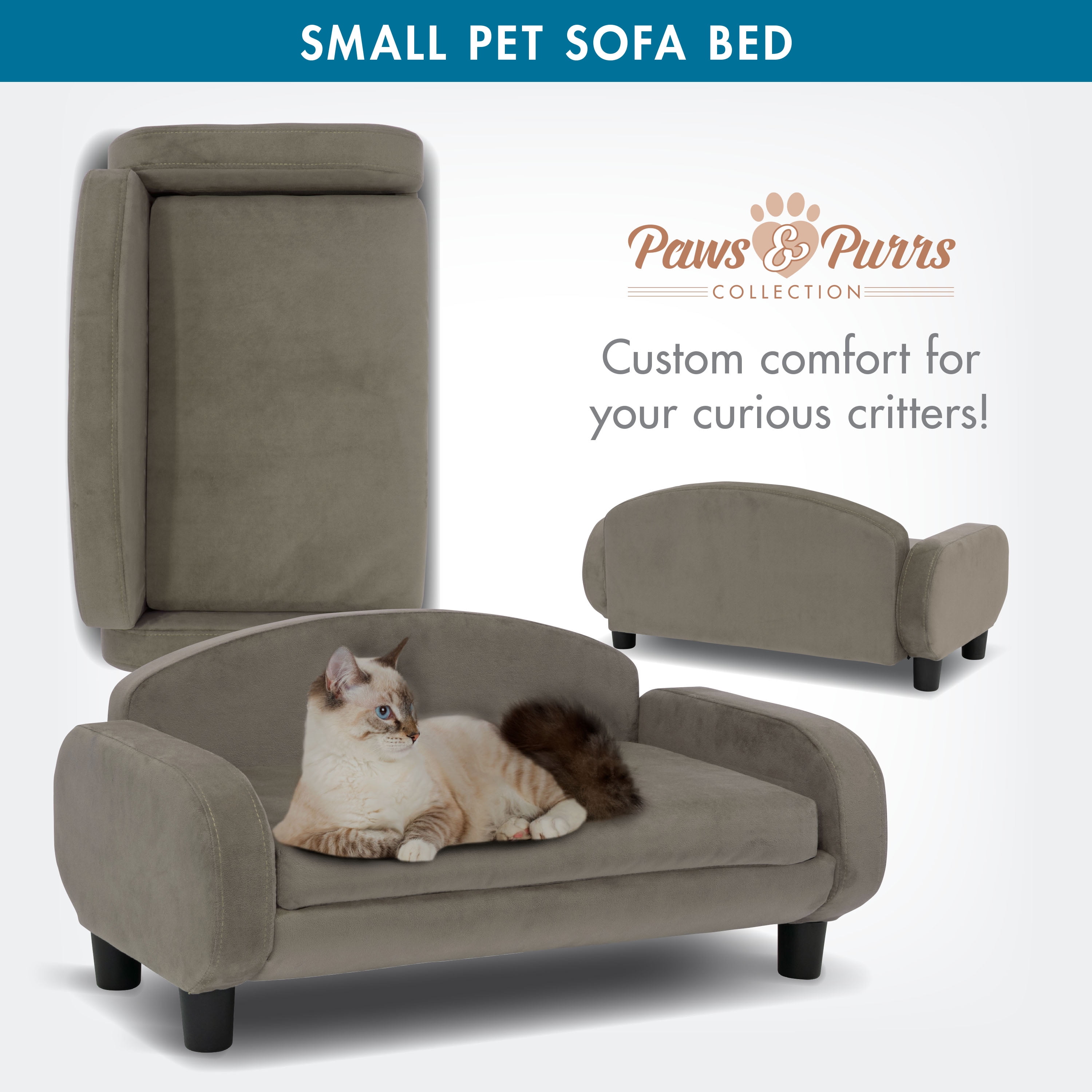 Paws & Purrs Cat Sofa Bed, Pet Couch for Indoor Cats Elevated Cat Beds with Removable Washable Mattress Cover for Kitten, Puppy or Small Animal- 31.5" Wide, Ash - Image 2