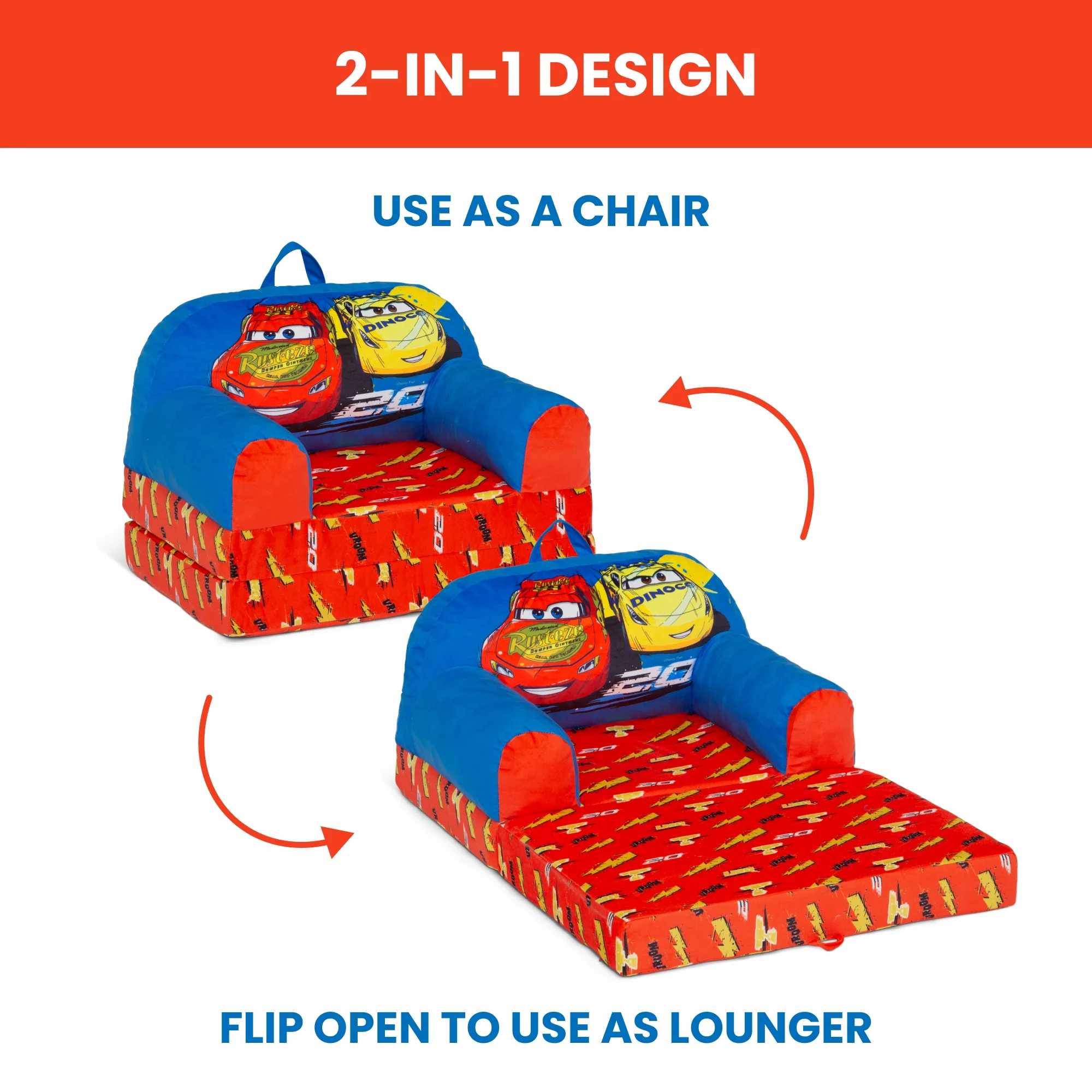 Cars Cozee Buddy Flip-Out Chair by Delta Children, Blue - Image 2