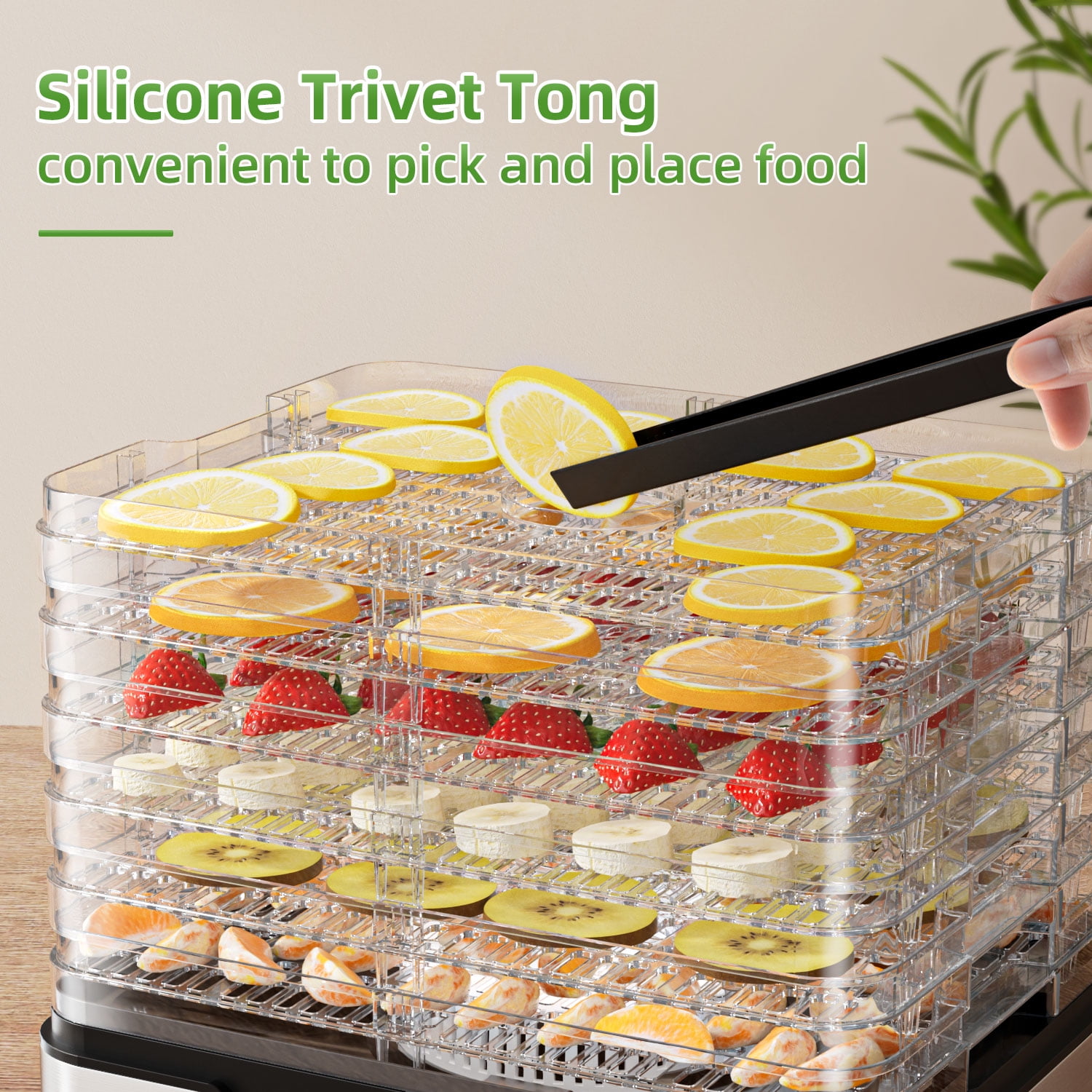 FOUKUS 7-Tray Food Dehydrator Machine: 400W Electric Food Dryer for Jerky, Fruits, Vegetables, Dog Treats, Herbs, Snacks - Adjustable Temperature & 24H Timer, LCD Display, Silicone Tongs Included - Image 2