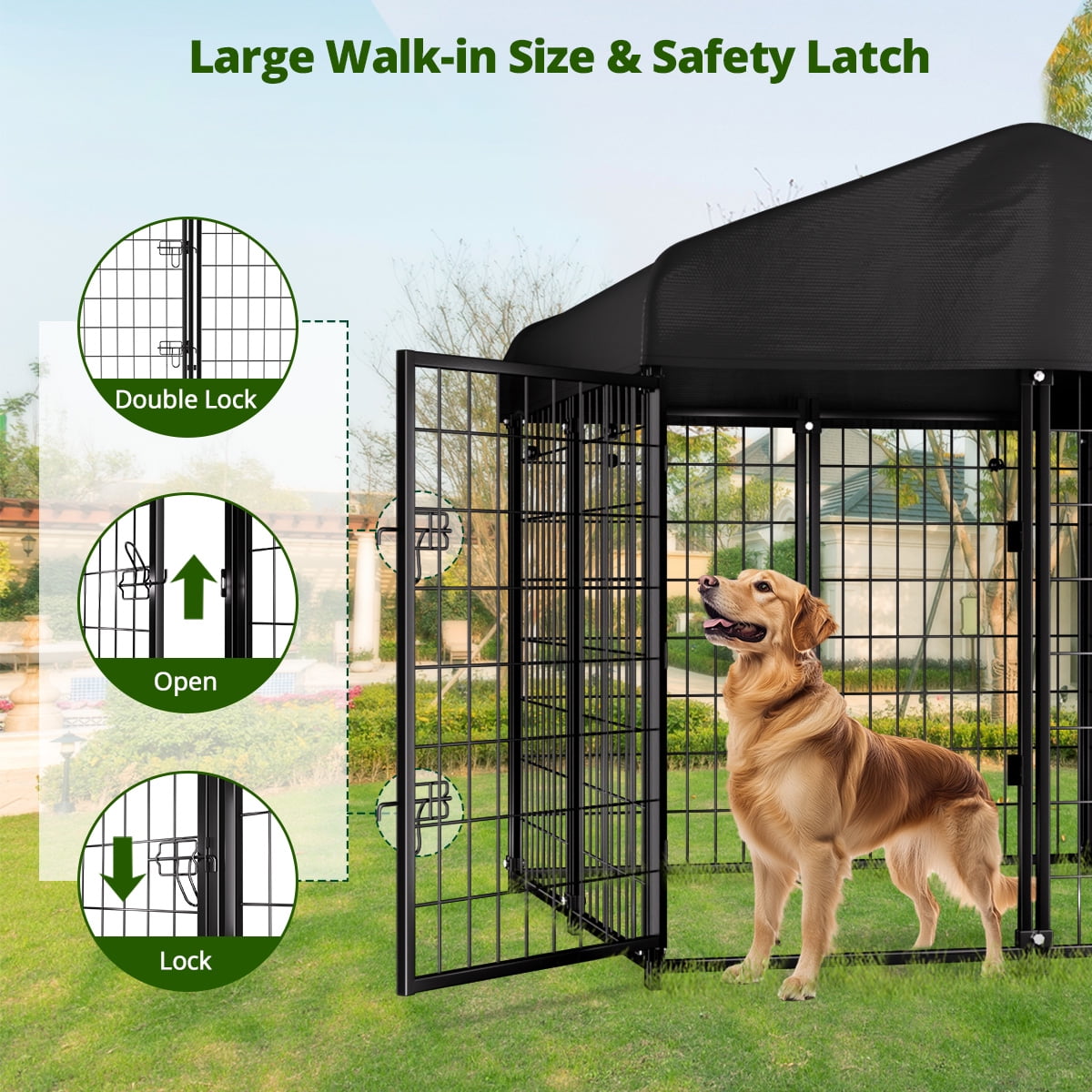 SINGES Large Outdoor Dog Kennel, 4ft x 4.2ft x 4.5ft Fence with UV-Resistant Oxford Cloth Roof & Secure - Image 3