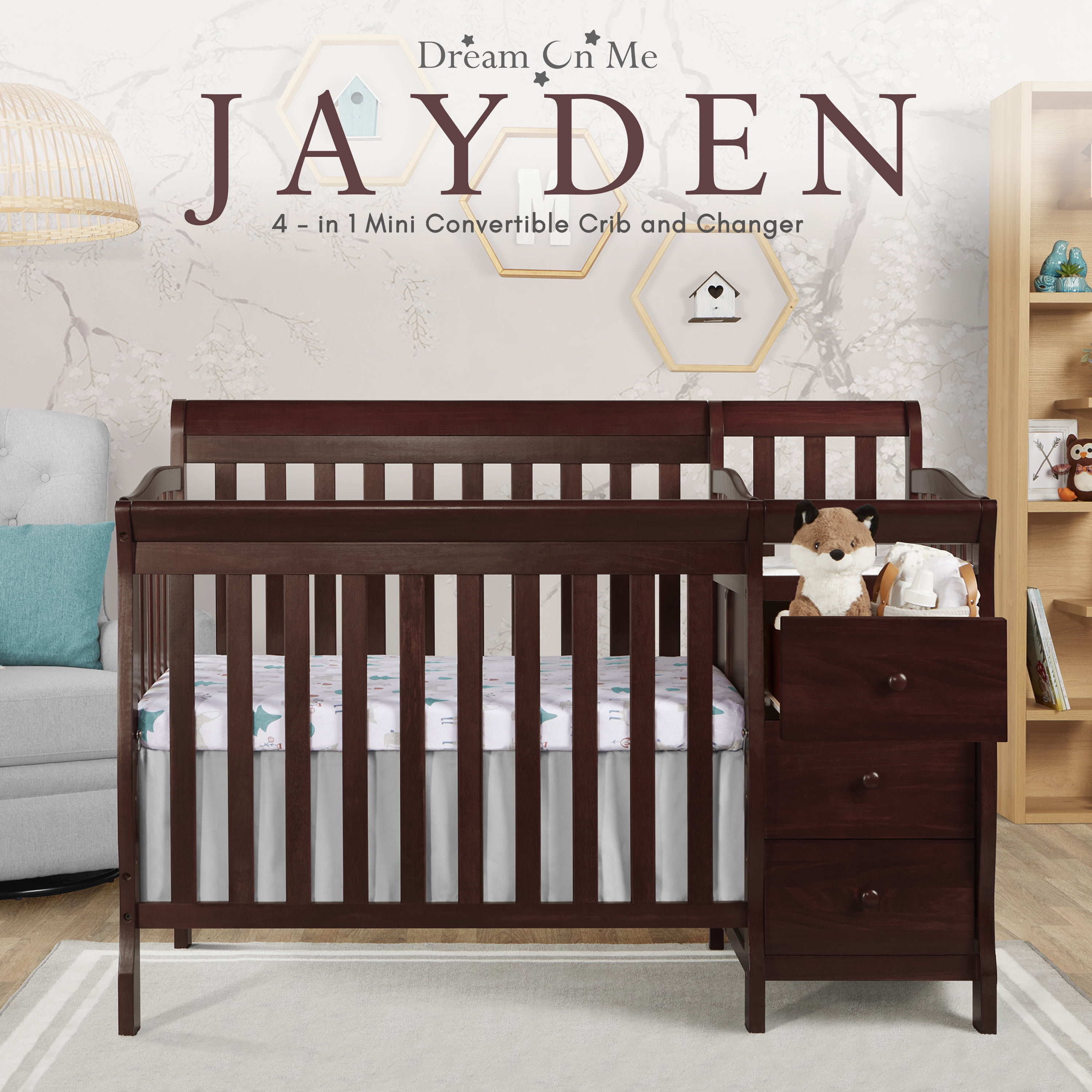 Dream On Me Jayden 4-in-1 Convertible Crib with Changer Espresso - Image 6