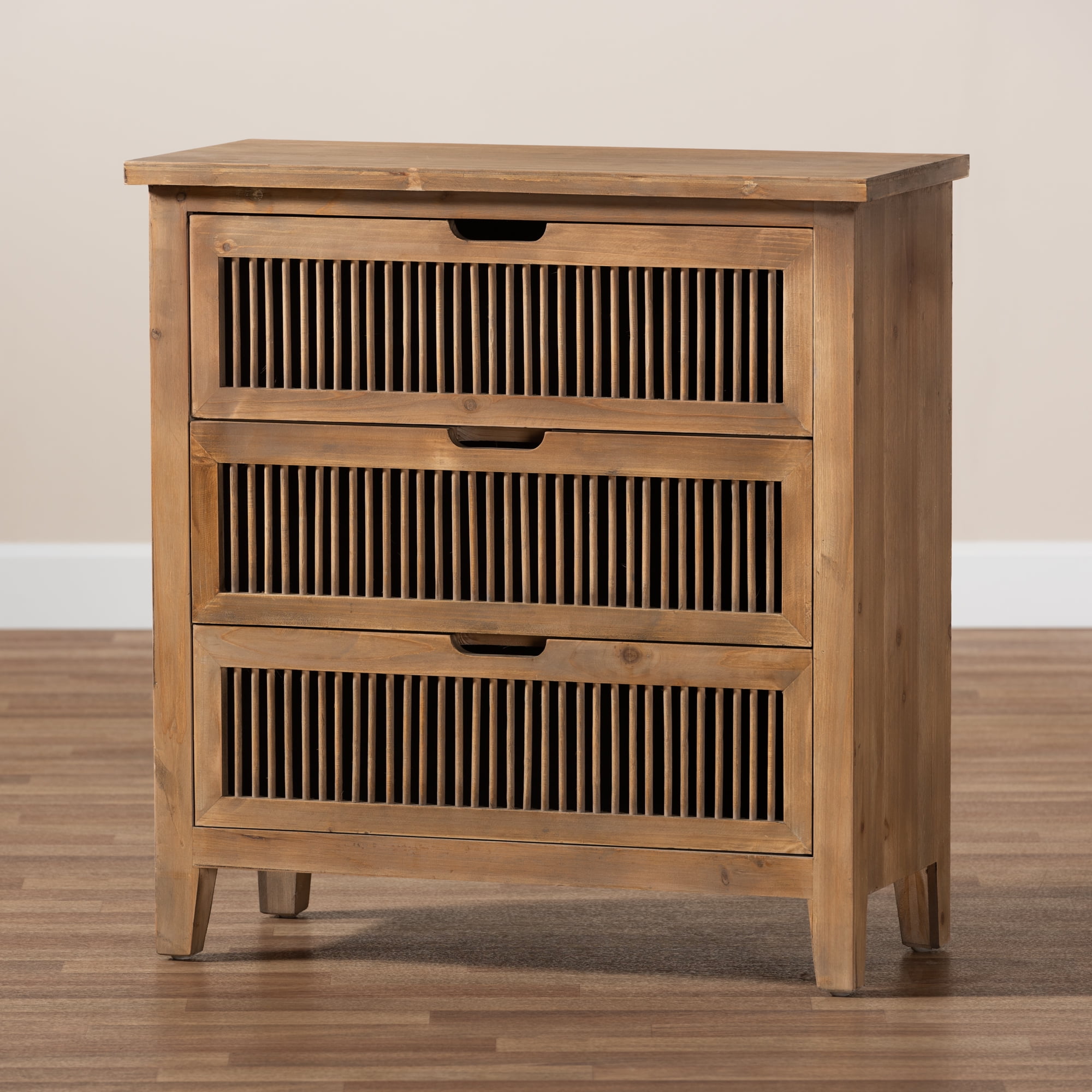 Baxton Studio Clement Rustic Transitional Medium Oak Finished 3-Drawer Wood Spindle Chest - Image 3