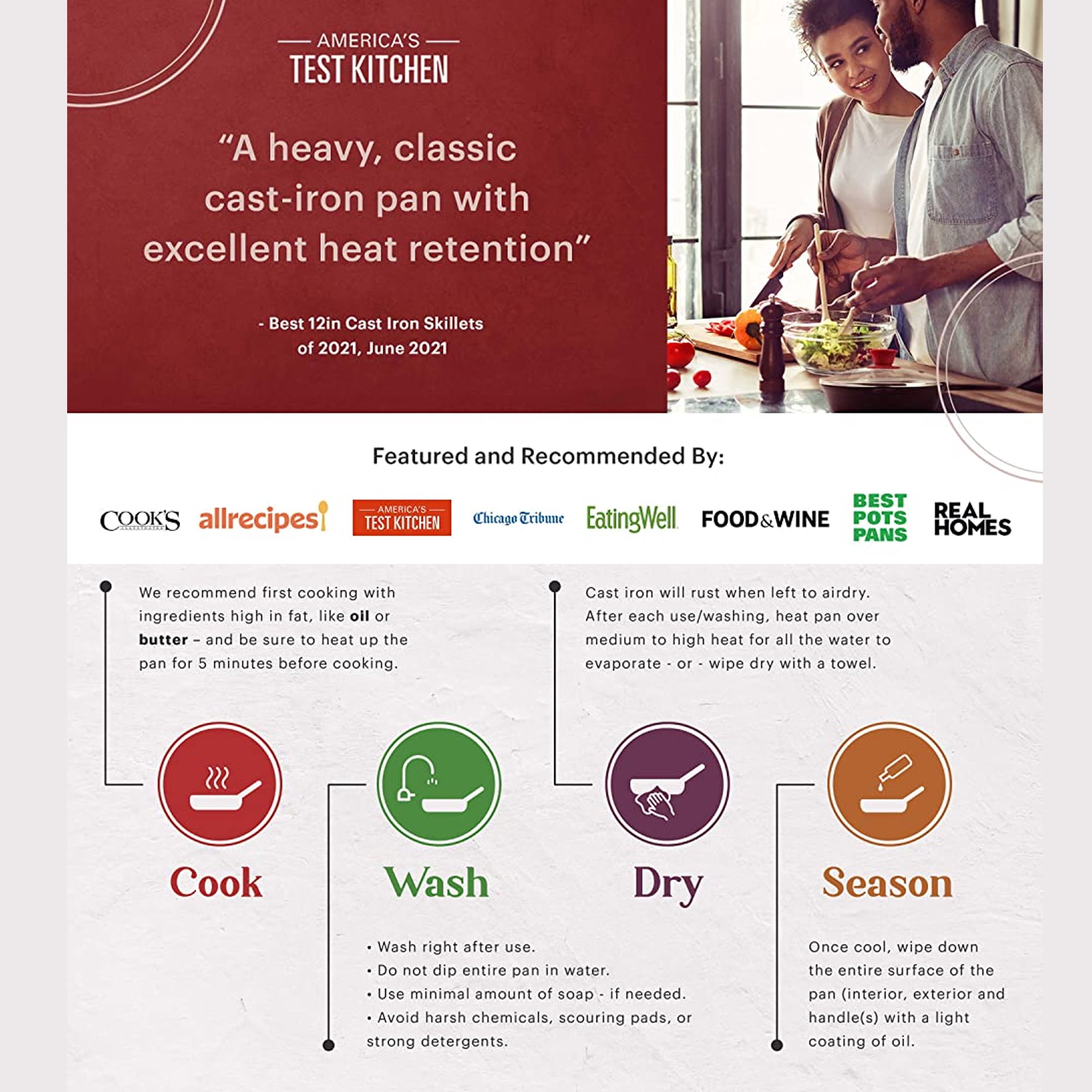 Cuisinel Cast Iron Skillet with Lid Kitchen Cookware Pre-Seasoned 10” - Image 4