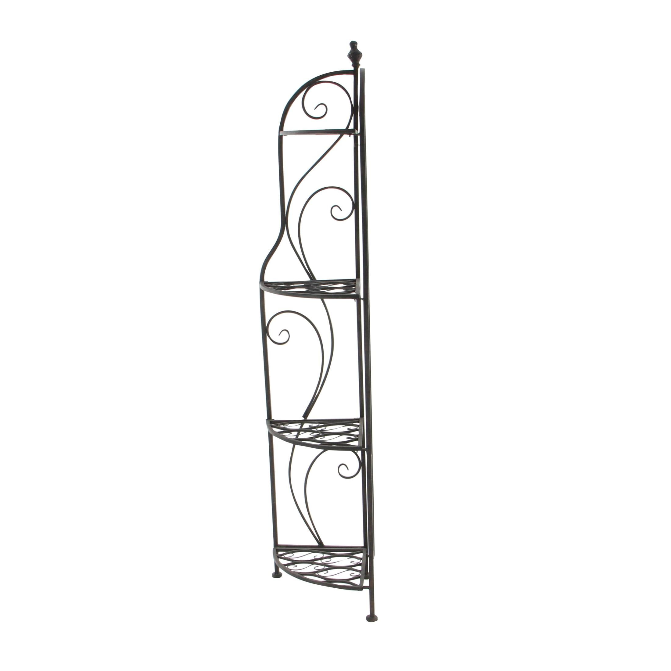 DecMode 17" x 60" Black Metal Scroll Indoor Outdoor Arched Tall Folding Corner 4 Shelf Bakers Rack, 1-Piece - Image 6