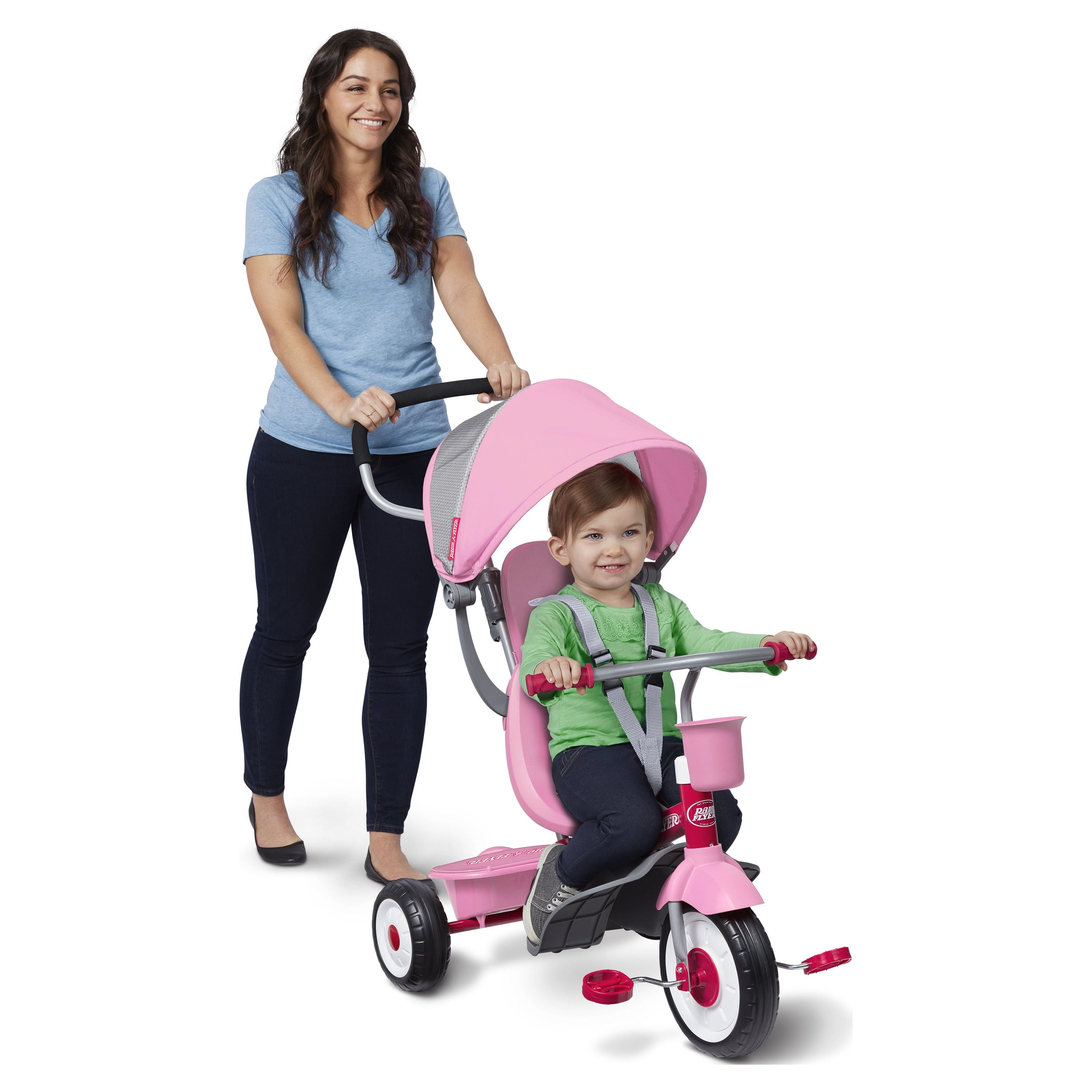 Radio Flyer 4-in-1 Stroll 'N Trike Infant and Toddler Tricycle Stroller, Pink - Image 18