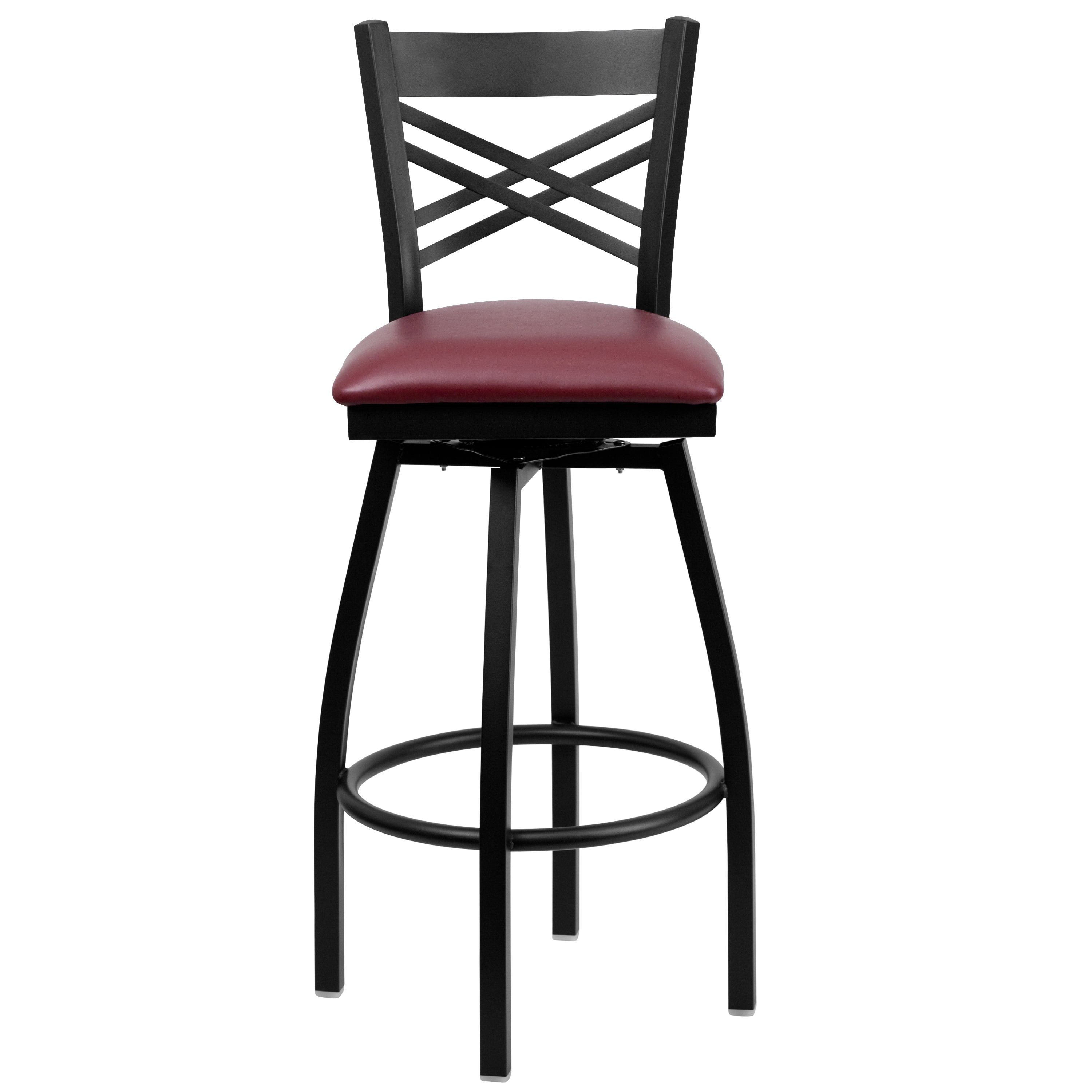 Flash Furniture HERCULES Series Black ''X'' Back Swivel Metal Barstool - Burgundy Vinyl Seat - Image 6