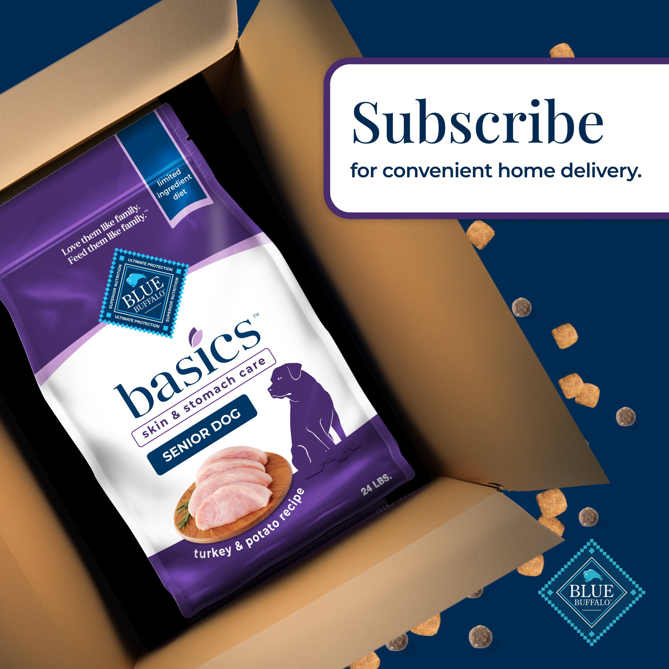 Blue Buffalo Basics Senior Dry Dog Food, Skin & Stomach Care, Turkey Recipe, 24-lb Bag - Image 4