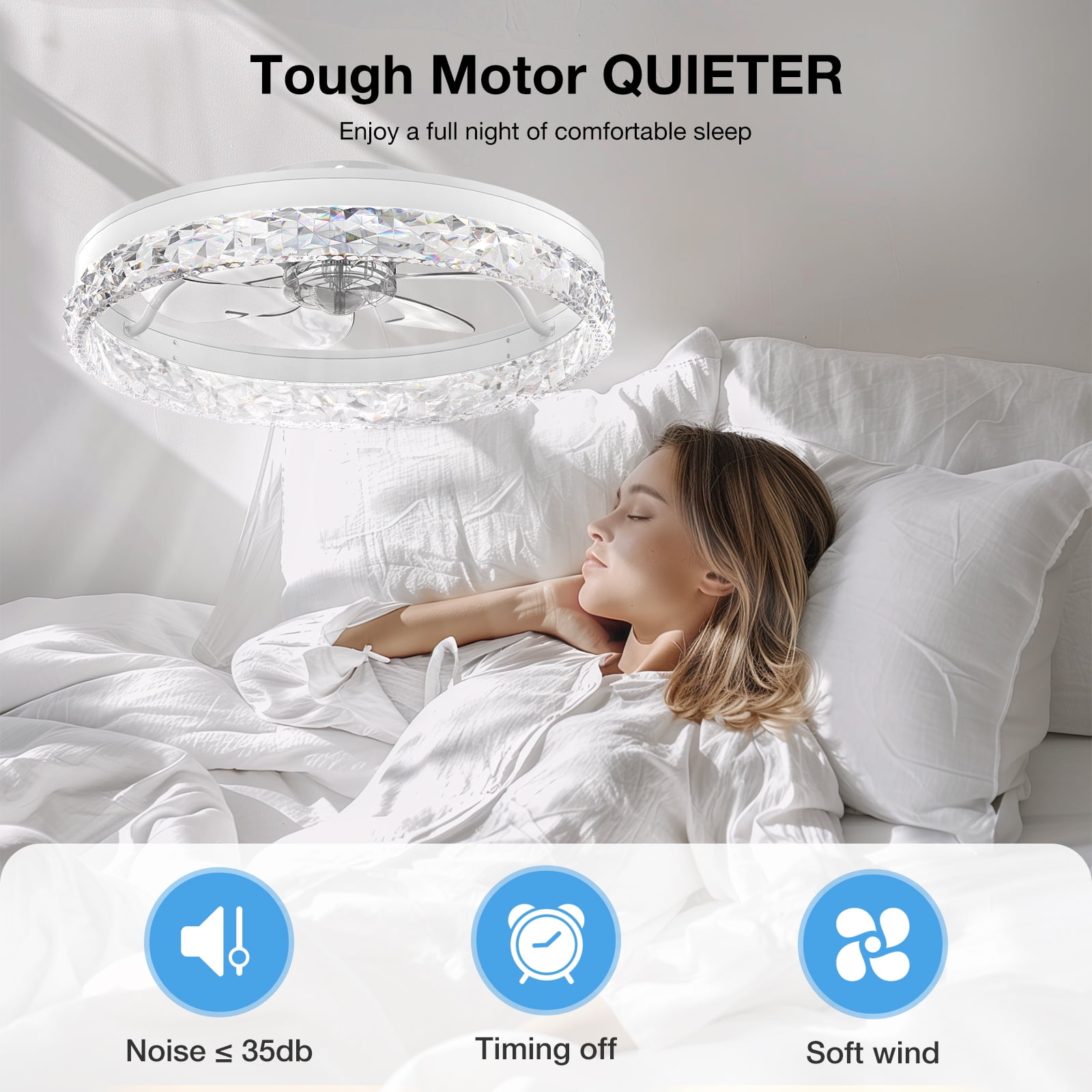 BLITZWILL Flush Mount Ceiling Fan with Lights, Remote & APP Control,20'' Low Profile Ceiling Fan, 3 Color Dimmable and 6 Speeds, Reversible Modern Ceiling Fan for Bedroom and Living Room, D-White - Image 2