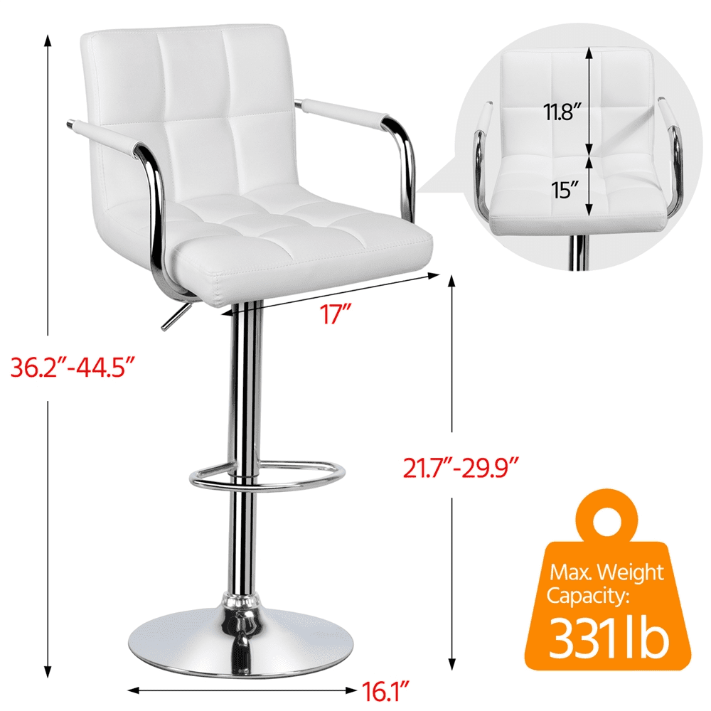 Renwick Bar Stool with Adjustable Height and Armrests, Set of 2, White - Image 6
