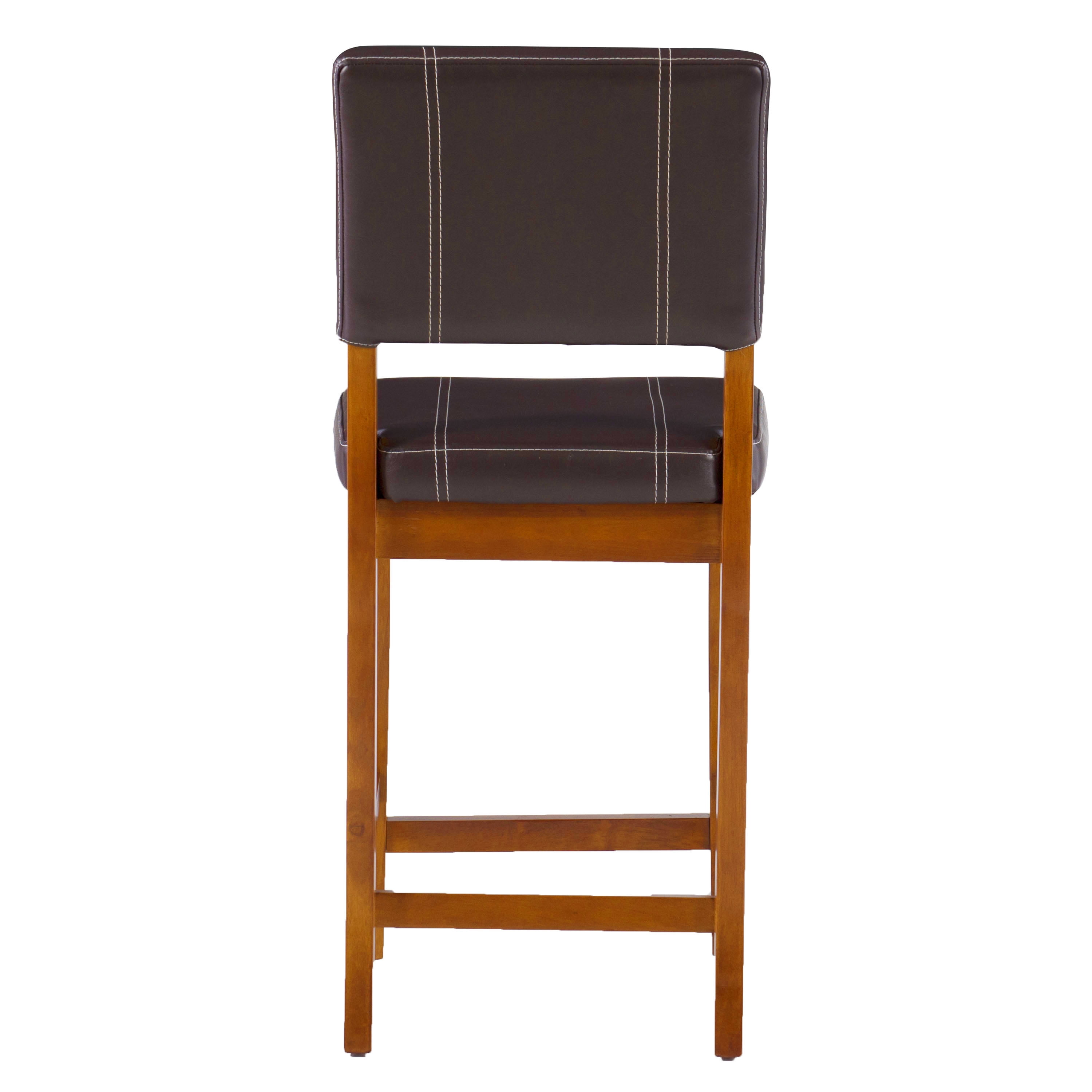 Linon Milano 24" Mid Back Indoor Upholstered Counter Stool, Medium Walnut/Dark Brown Faux Leather - Image 2