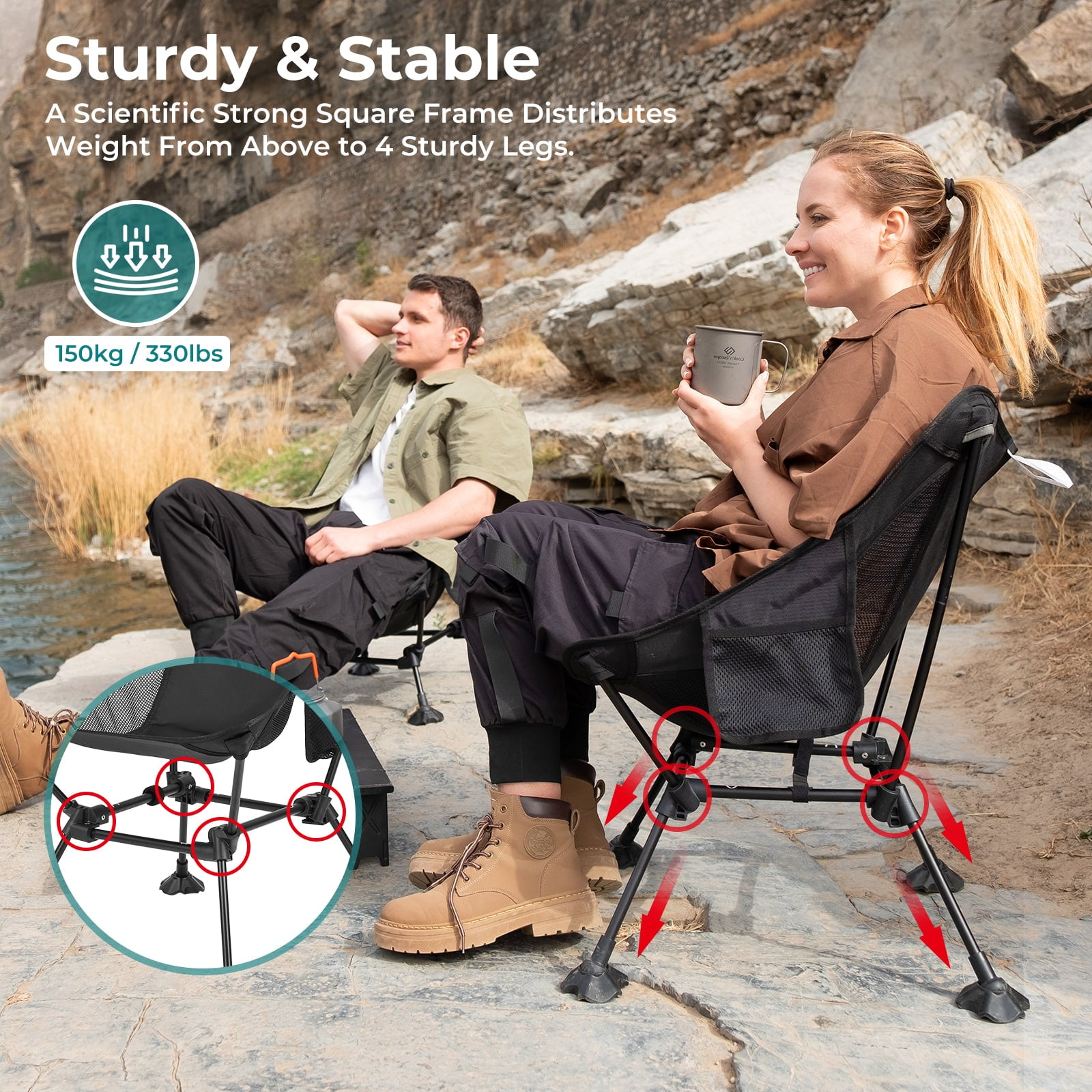 ATEPA Ultralight Portable Camping Chair, Folding Chair with Carry Bag, Weighing just 2.5 lbs, Support up to 330LBS, Portable Folding Square Tall Chairs for Fishing, Hiking, Backpacking - Image 5