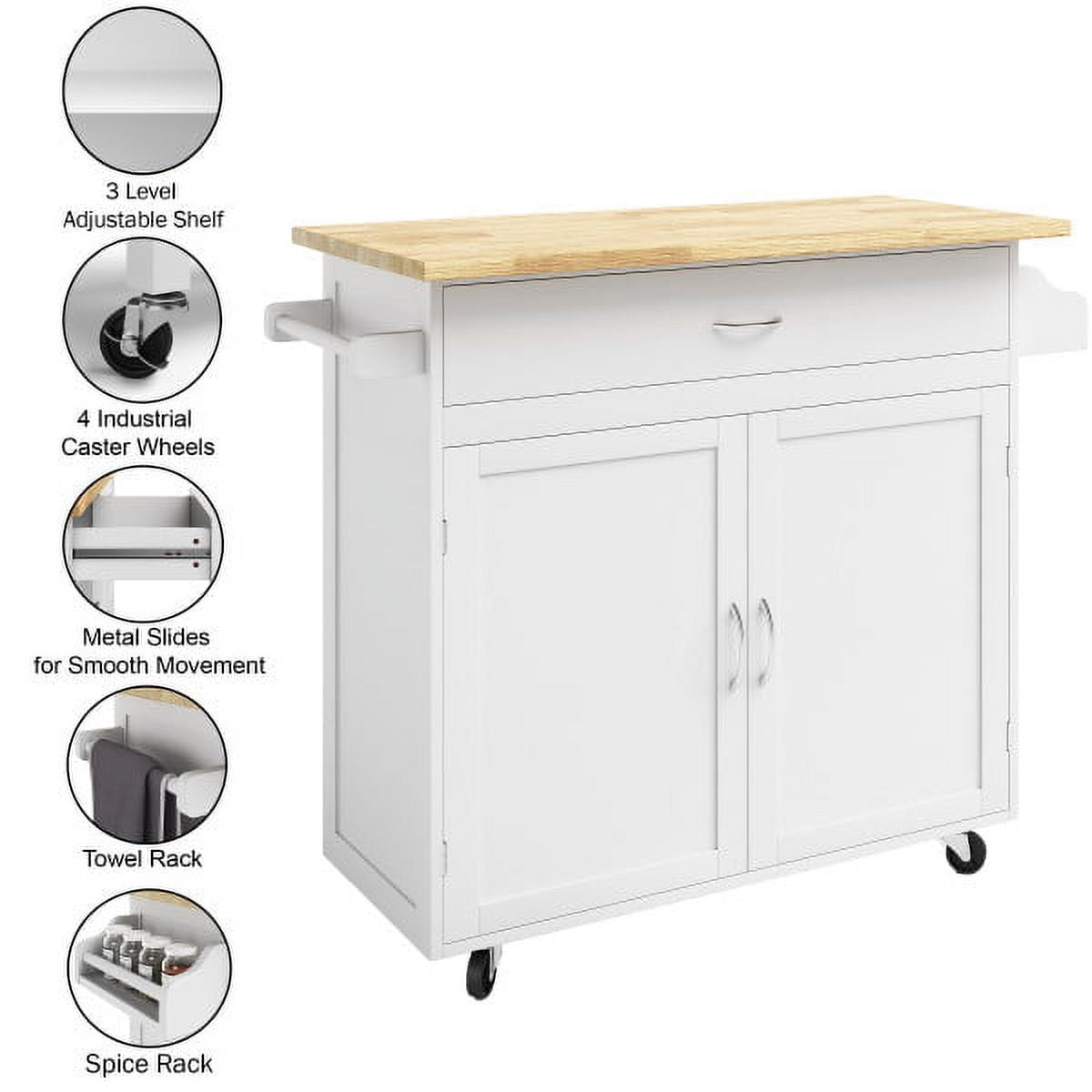 Lavish Home Kitchen Island with Spice Rack and Storage Cabinet – Rolling Cart with Drawers (White) - Image 4