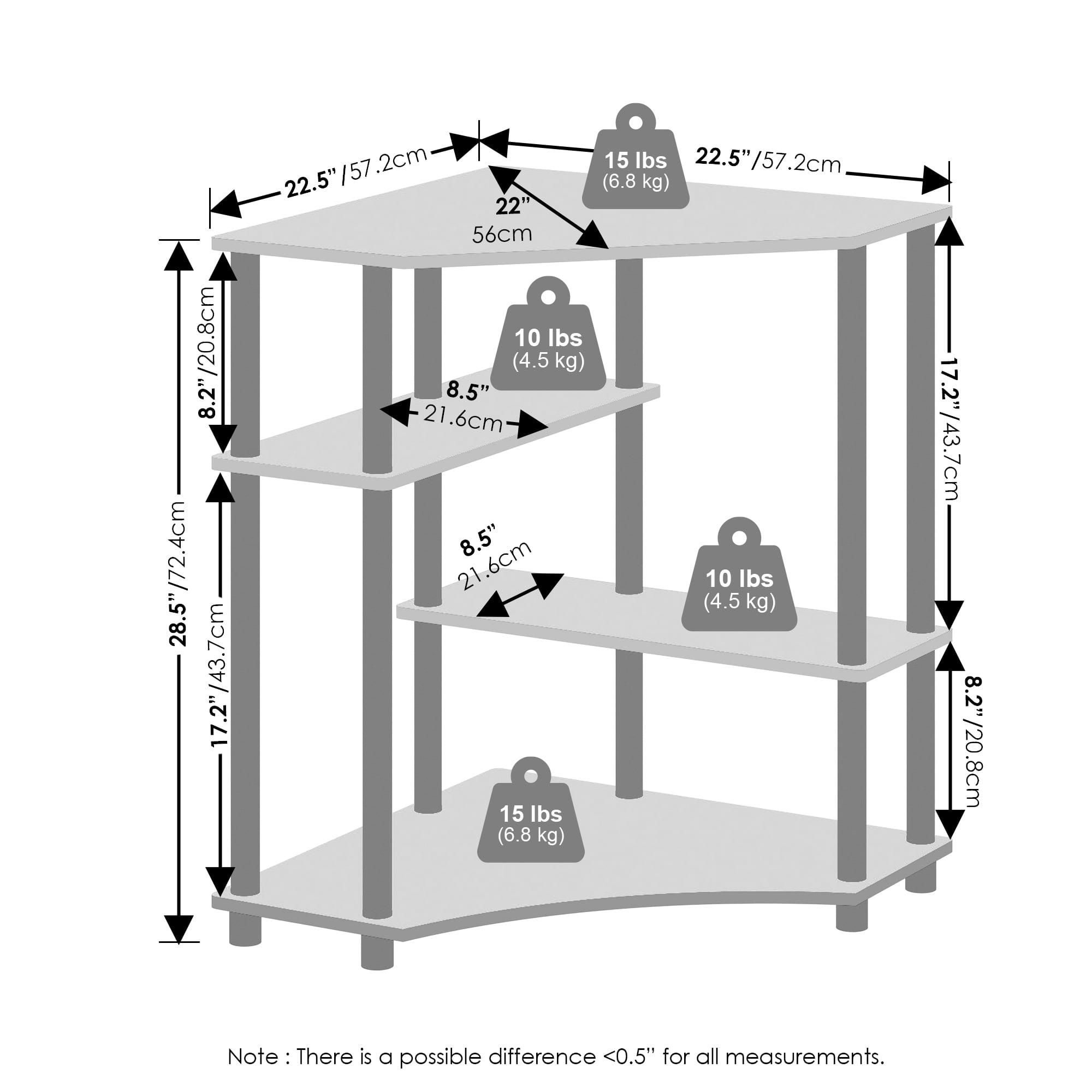 Furinno Turn-N-Tube Multipurpose Corner Shelf, Display Rack, Bookshelf, Columbia Walnut/Black - Image 6