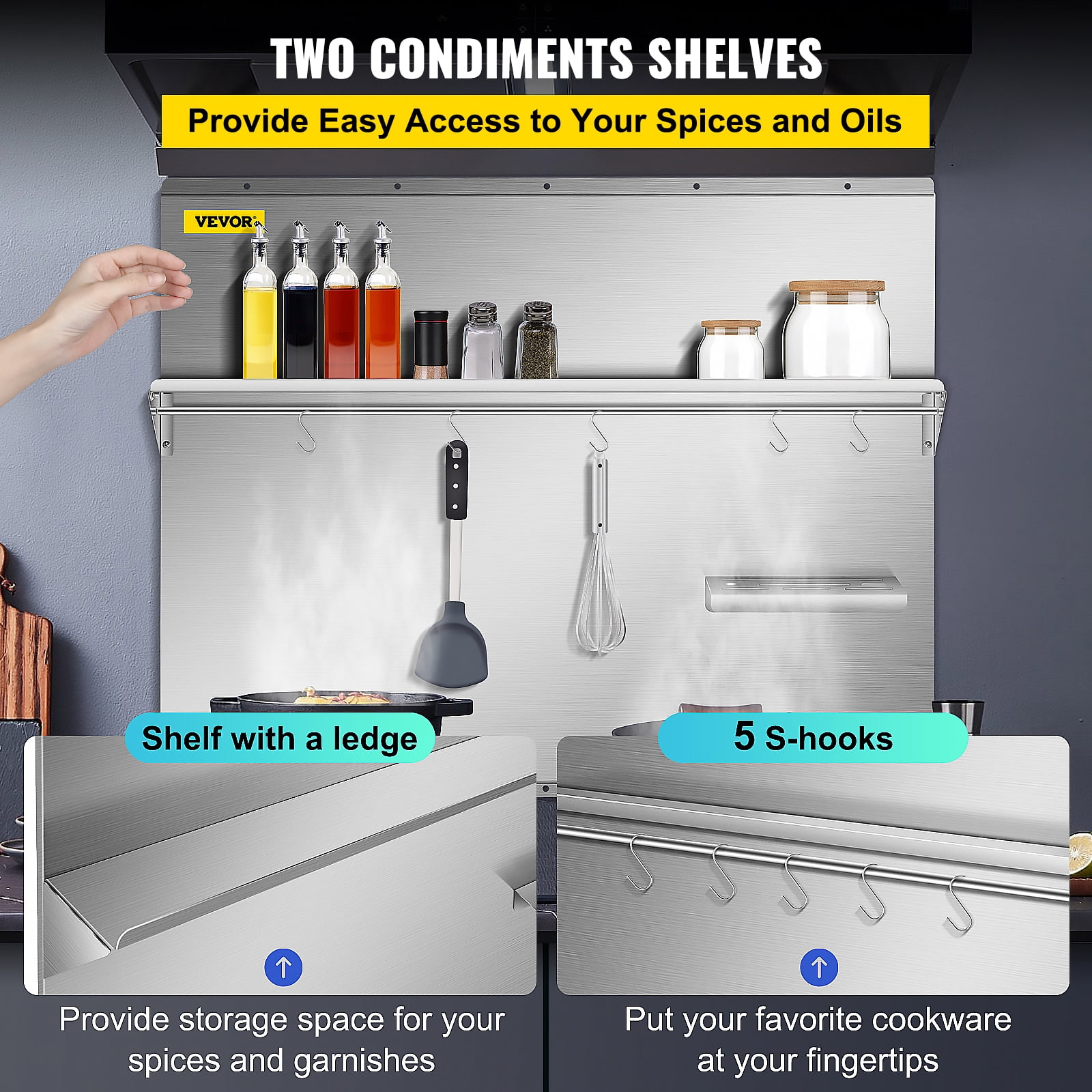 BENTISM Range Backsplash with Shelf, Stainless Steel Backsplash 36 x 29.5 inch - Image 5