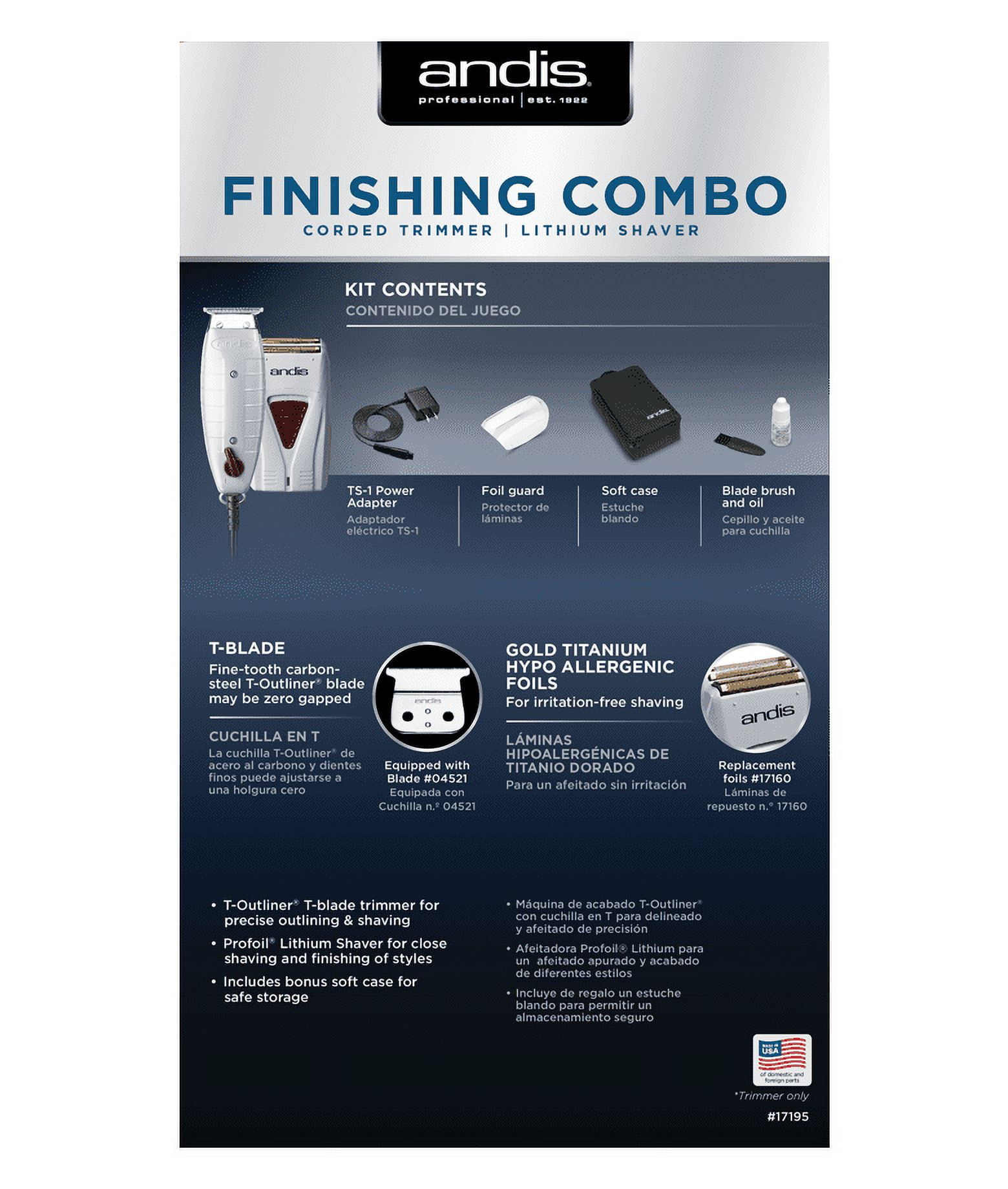 Andis Professional Finishing Combo T-Outliner Trimmer & Profoil Lithium Shaver 17195 - Image 4