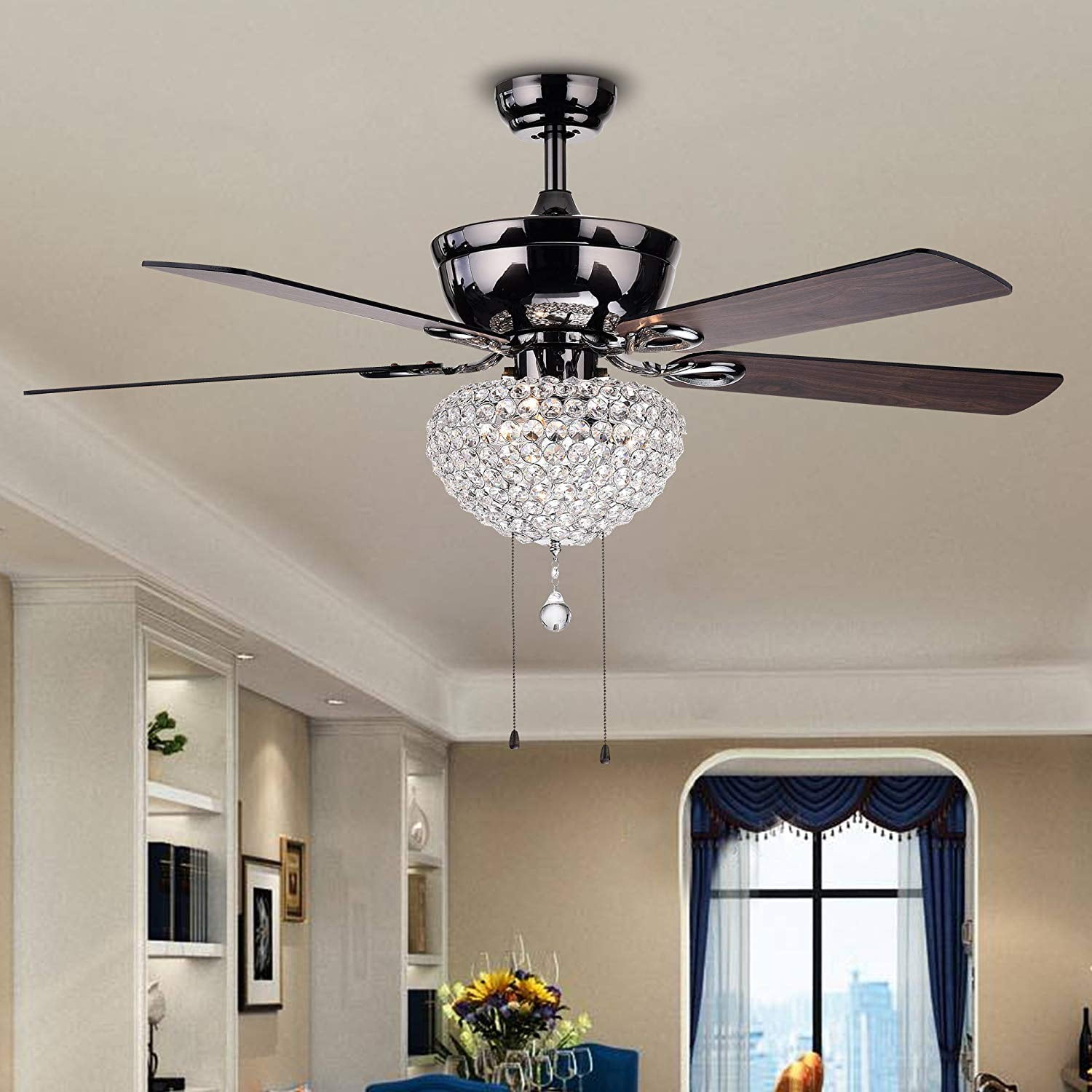Warehouse of Tiffany Taliko 52-inch Ceiling Fan Black Crystal Shade - Image 2
