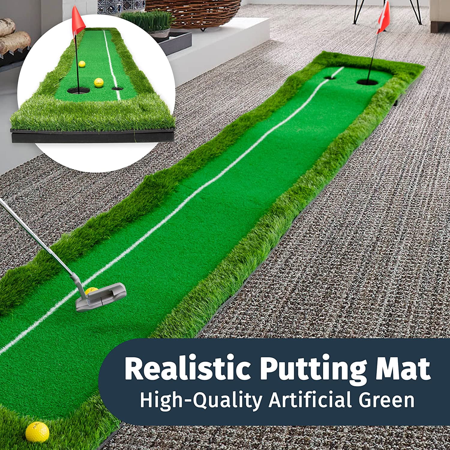 Abco Tech Golf Putting Green Mat - Portable Synthetic Turf Mat - Outdoor and Indoor - for Practicing and Training - Long Lasting Design - Includes 3 Free Golf Balls (1.6ft x 10ft) - Image 15