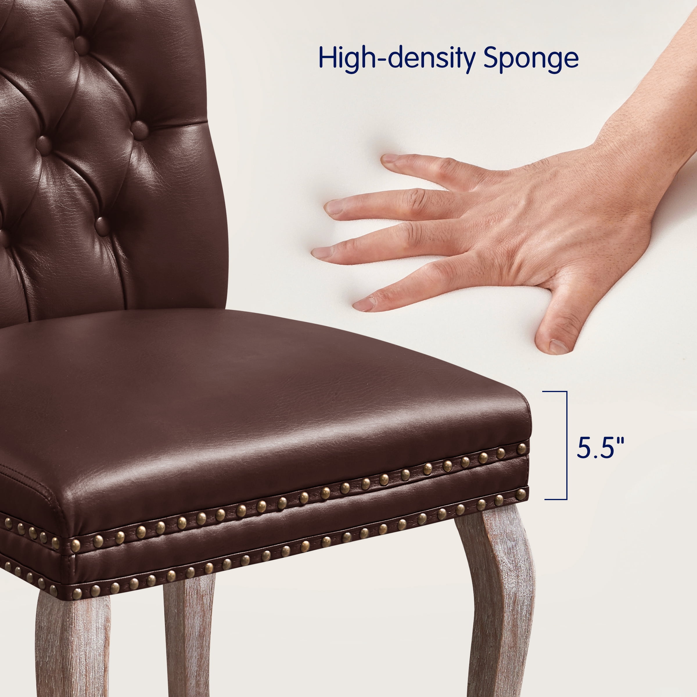 Subrtex Upholstered Dining Chairs Set of 2, PU Leather Dining Chair with Nail heads Trim, Chairs Set for Kitchen Dining Room, Wine - Image 9