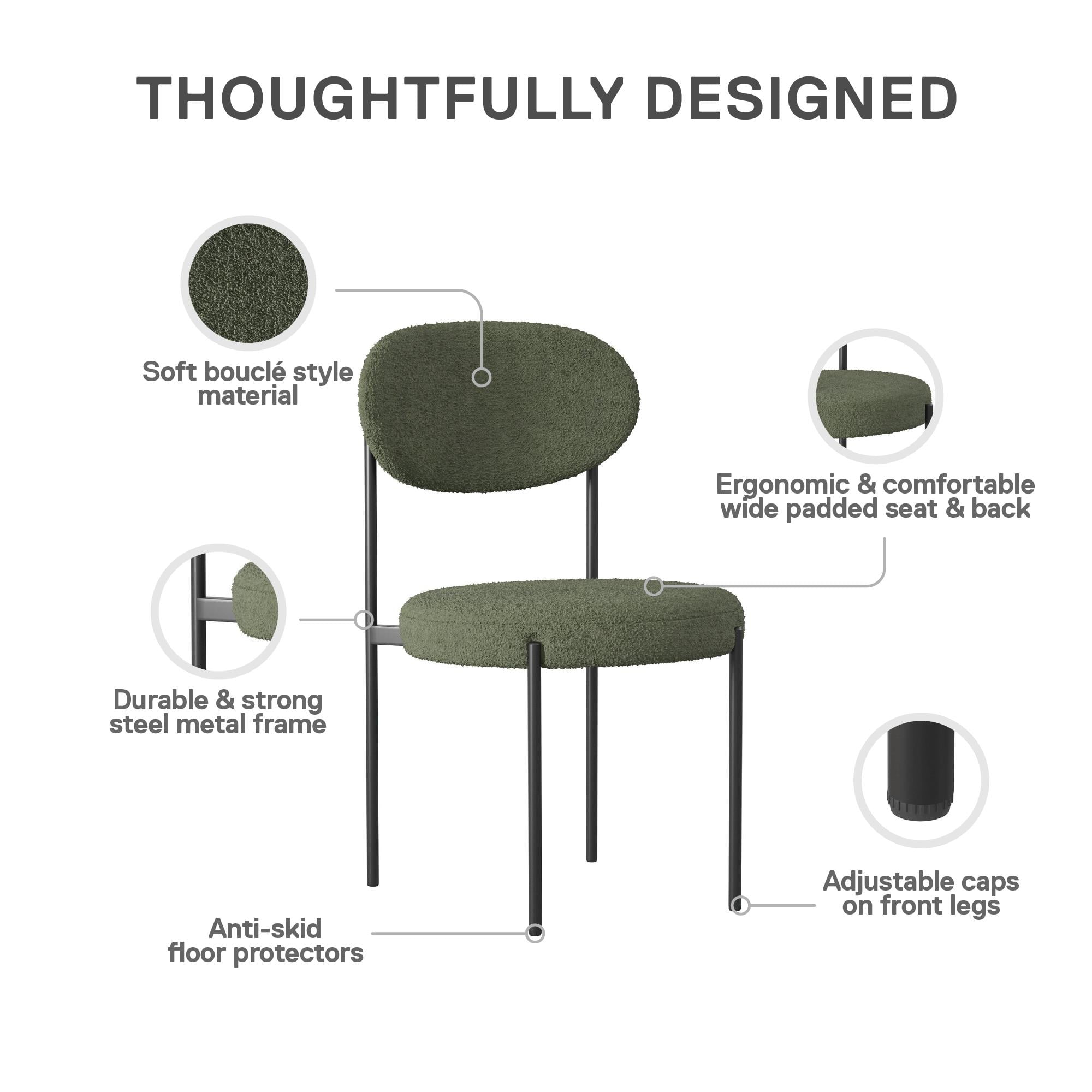 Better Homes & Gardens Boucle Dining Chairs, Olive, 2 Pack - Image 7