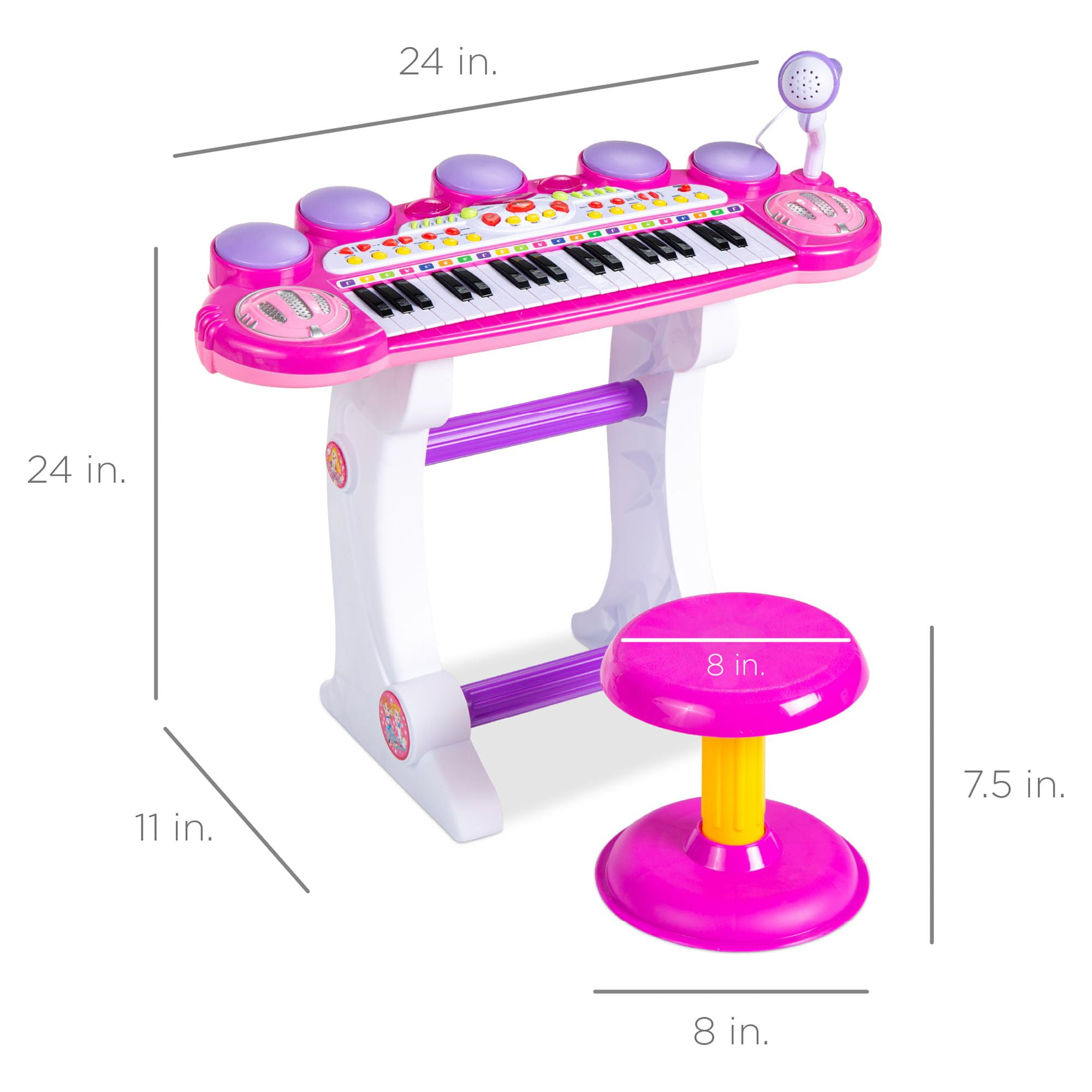 Best Choice Products 37-Key Kids Electronic Piano Keyboard w/ Multiple Sounds, Lights Microphone, Stool - Pink - Image 6