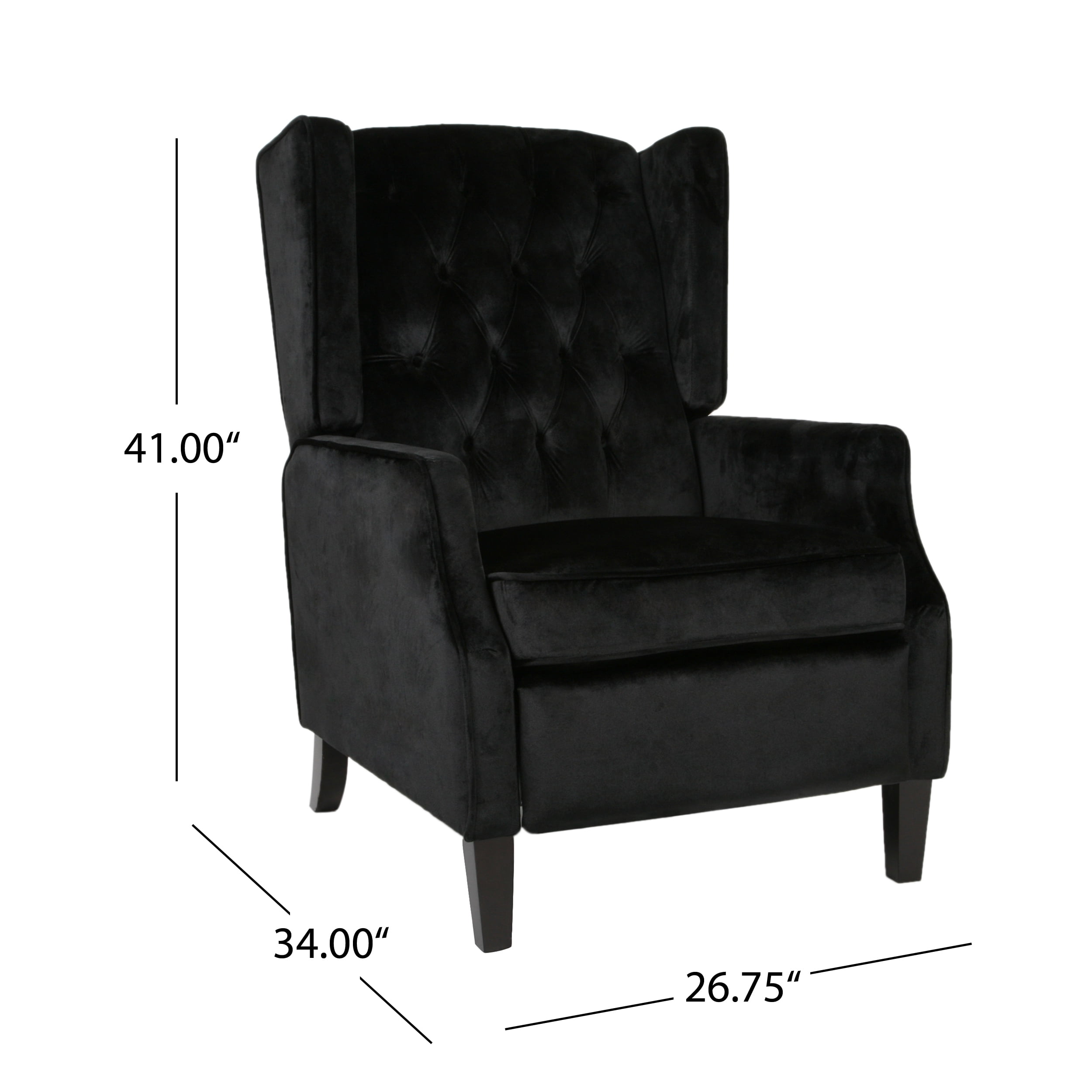 Noble House Zakyiah Standard Velvet Wingback Recliner, Black - Image 7