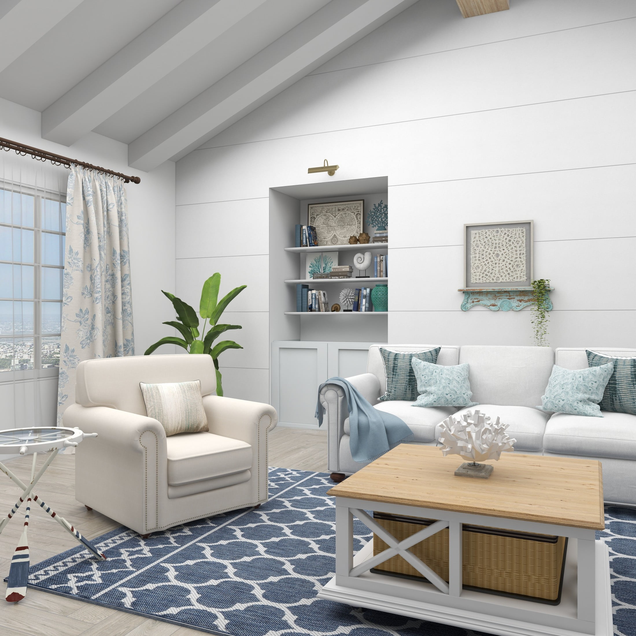 DecMode 32" x 4" 1-Tier Blue Scroll Wall Shelf - Image 4